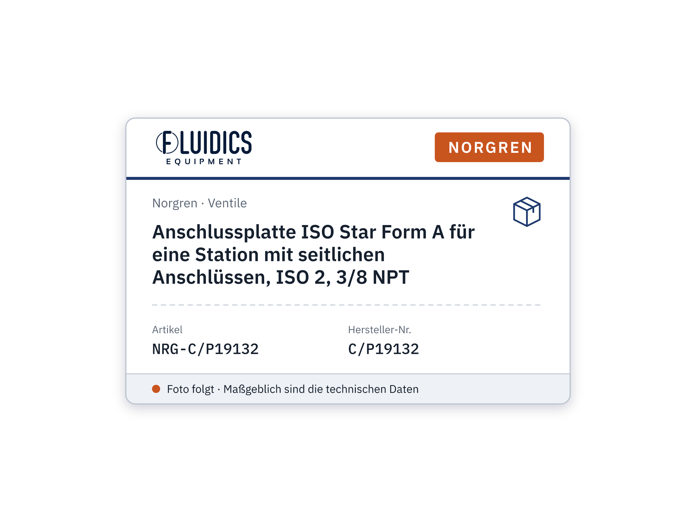 Anschlussplatte ISO Star Form A für eine Station mit seitlichen Anschlüssen, ISO 2, 3/8 NPT - Norgren C/P19132