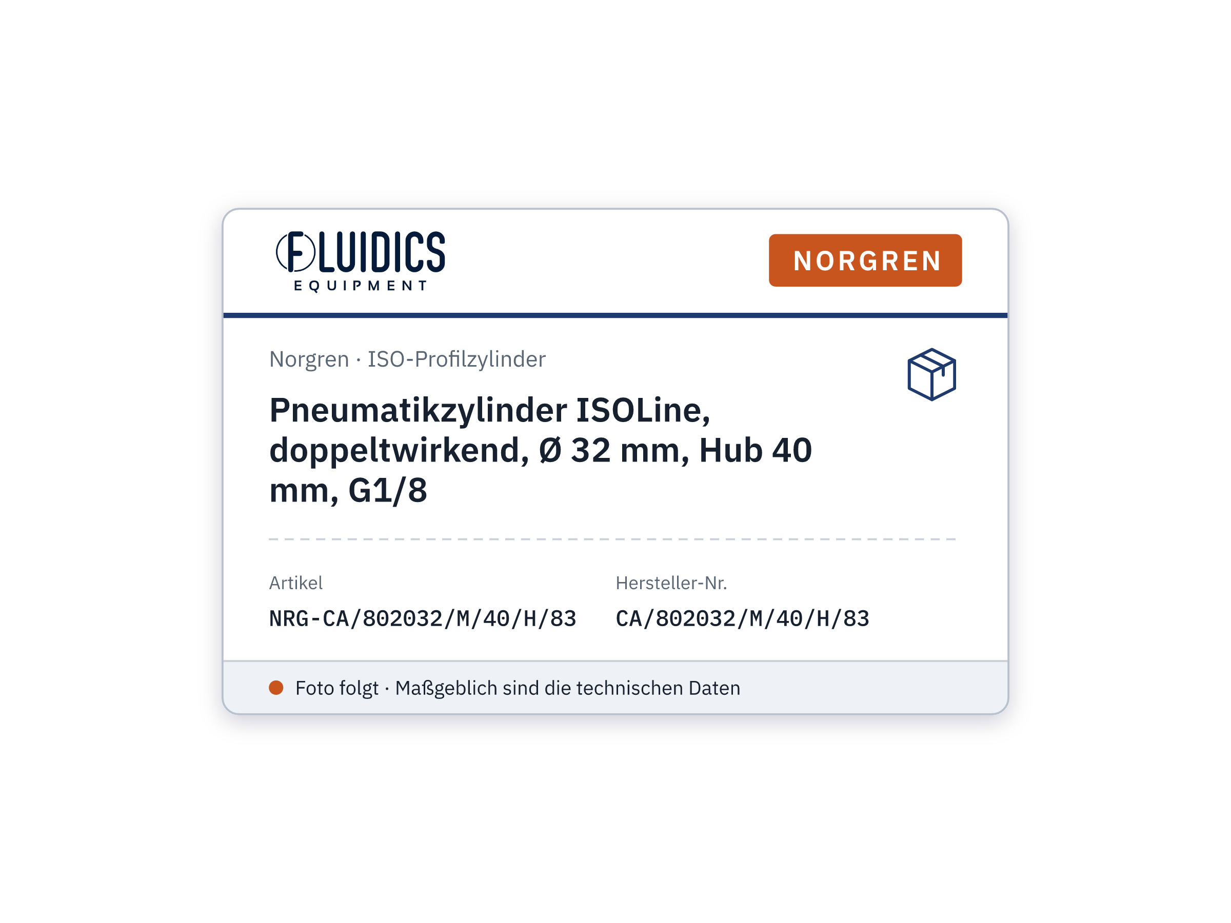 Pneumatikzylinder ISOLine, doppeltwirkend, Ø 32 mm, Hub 40 mm, G1/8 - Norgren CA/802032/M/40/H/83