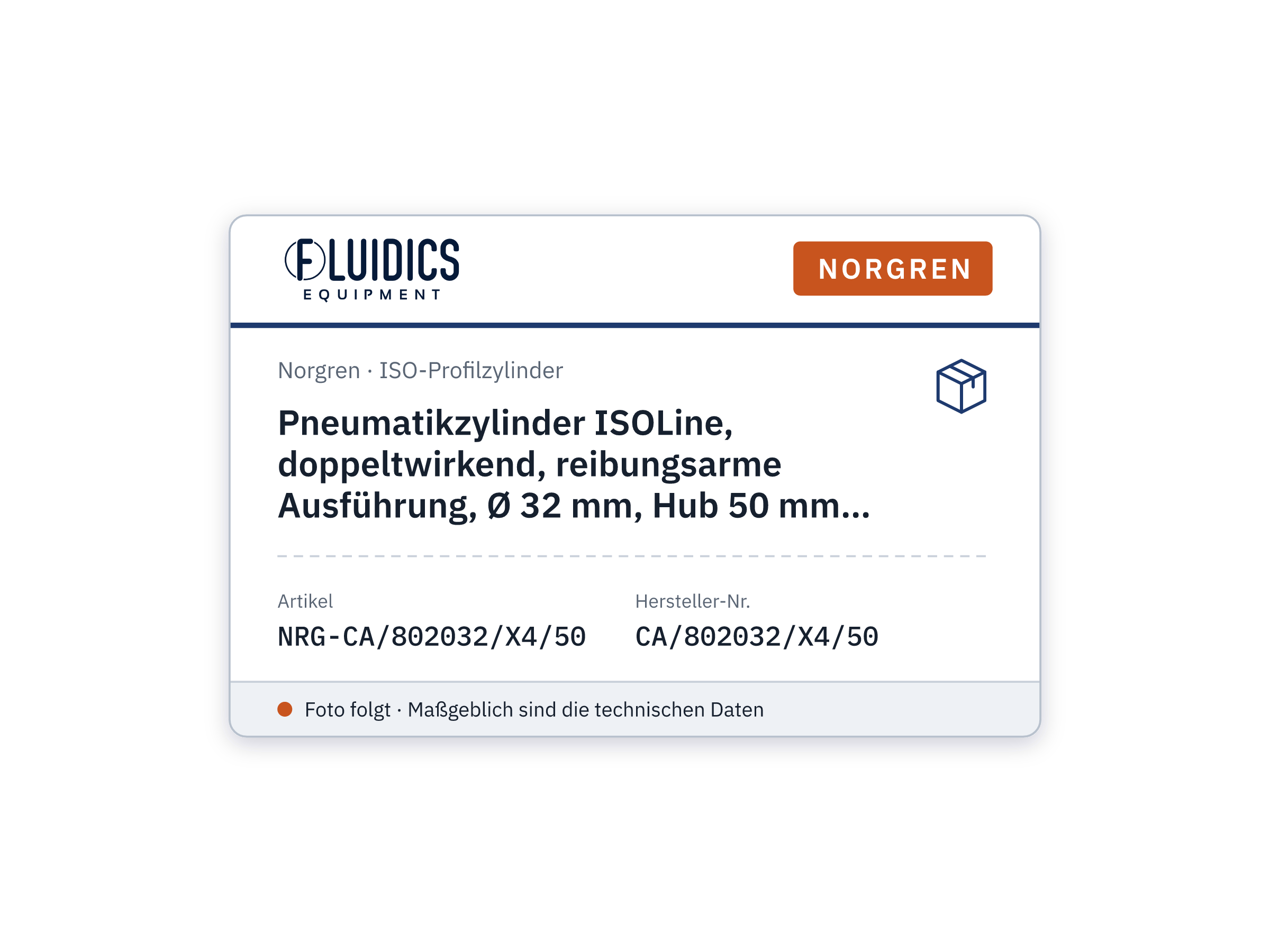 ISOLine pneumatic cylinder, double acting, low friction version, 32 mm bore, 50 mm stroke - Norgren CA/802032/X4/50