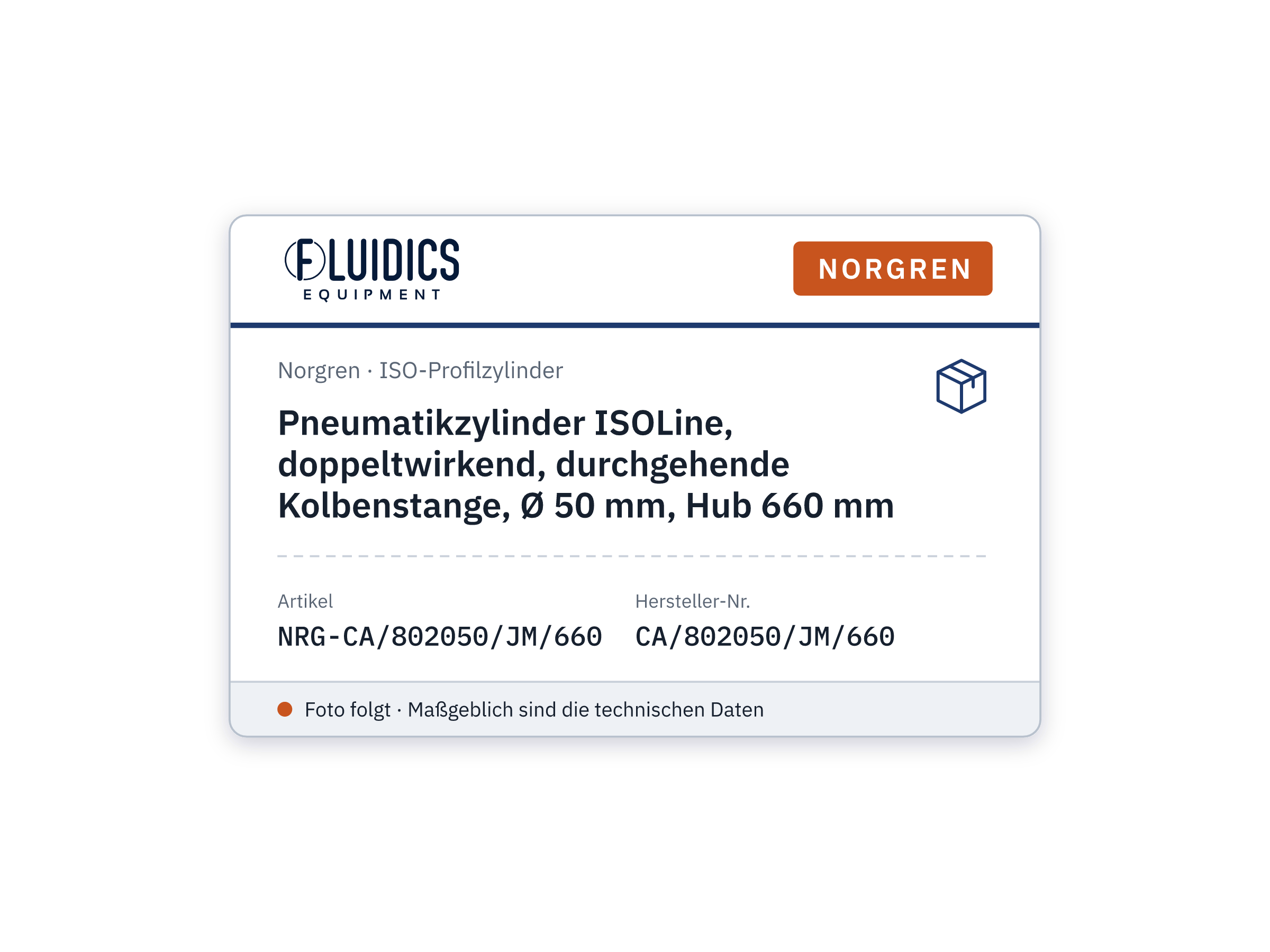 Pneumatikzylinder ISOLine, doppeltwirkend, durchgehende Kolbenstange, Ø 50 mm, Hub 660 mm - Norgren CA/802050/JM/660
