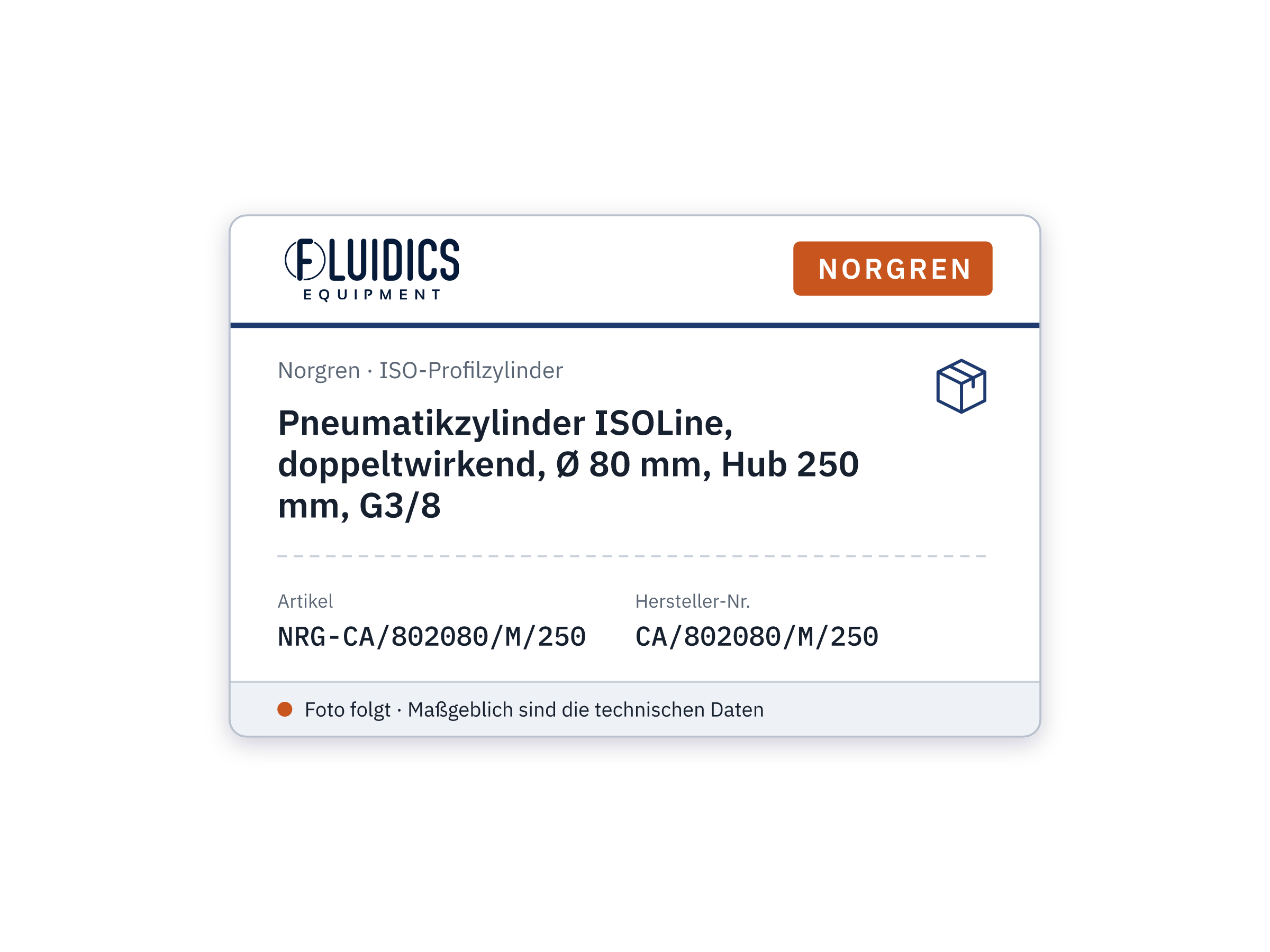 Pneumatikzylinder ISOLine, doppeltwirkend, Ø 80 mm, Hub 250 mm, G3/8 - Norgren CA/802080/M/250