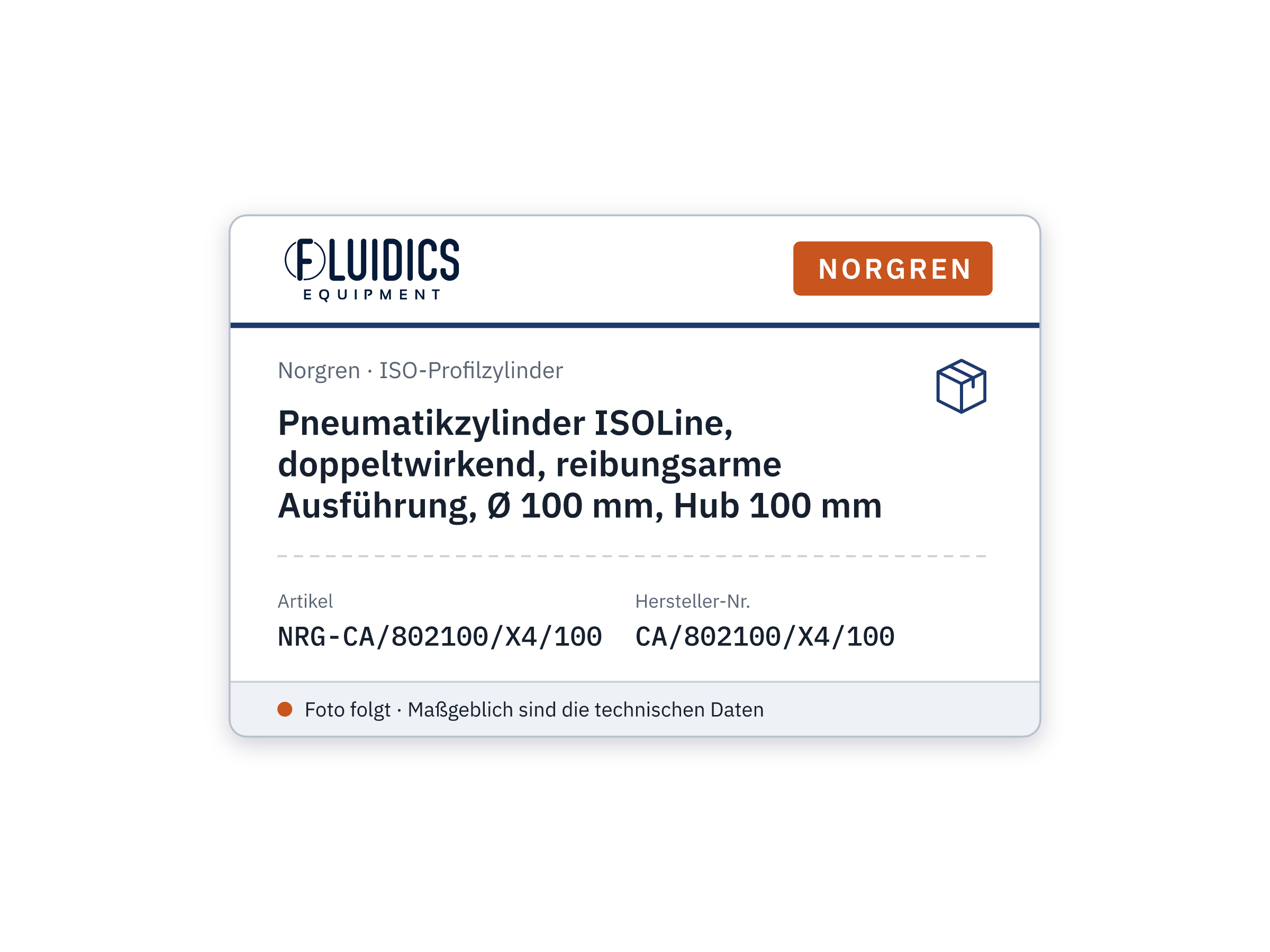 ISOLine pneumatic cylinder, double acting, low friction version, 100 mm bore, 100 mm stroke - Norgren CA/802100/X4/100
