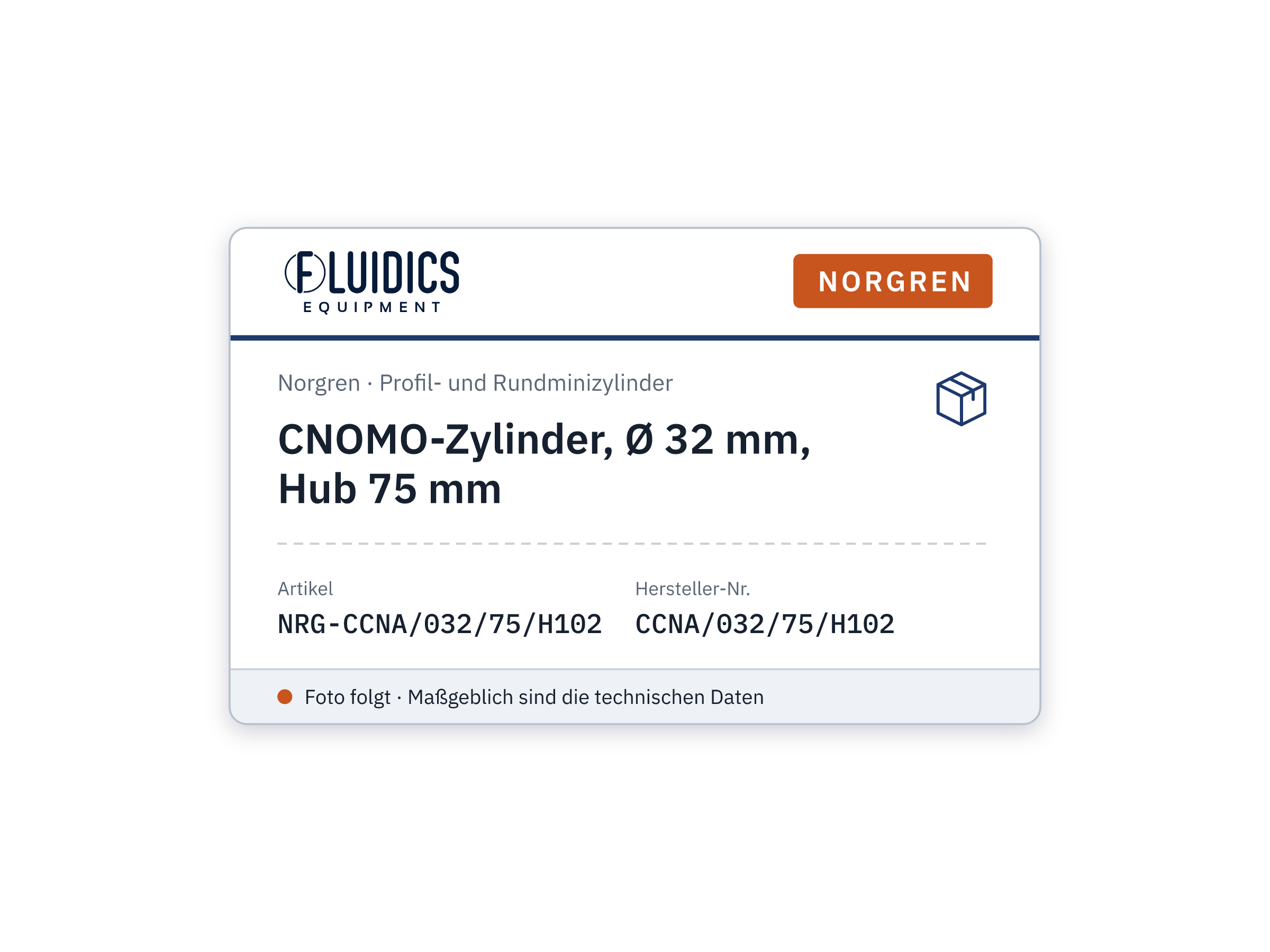 CNOMO cylinder, 32 mm bore, 75 mm stroke - Norgren CCNA/032/75/H102