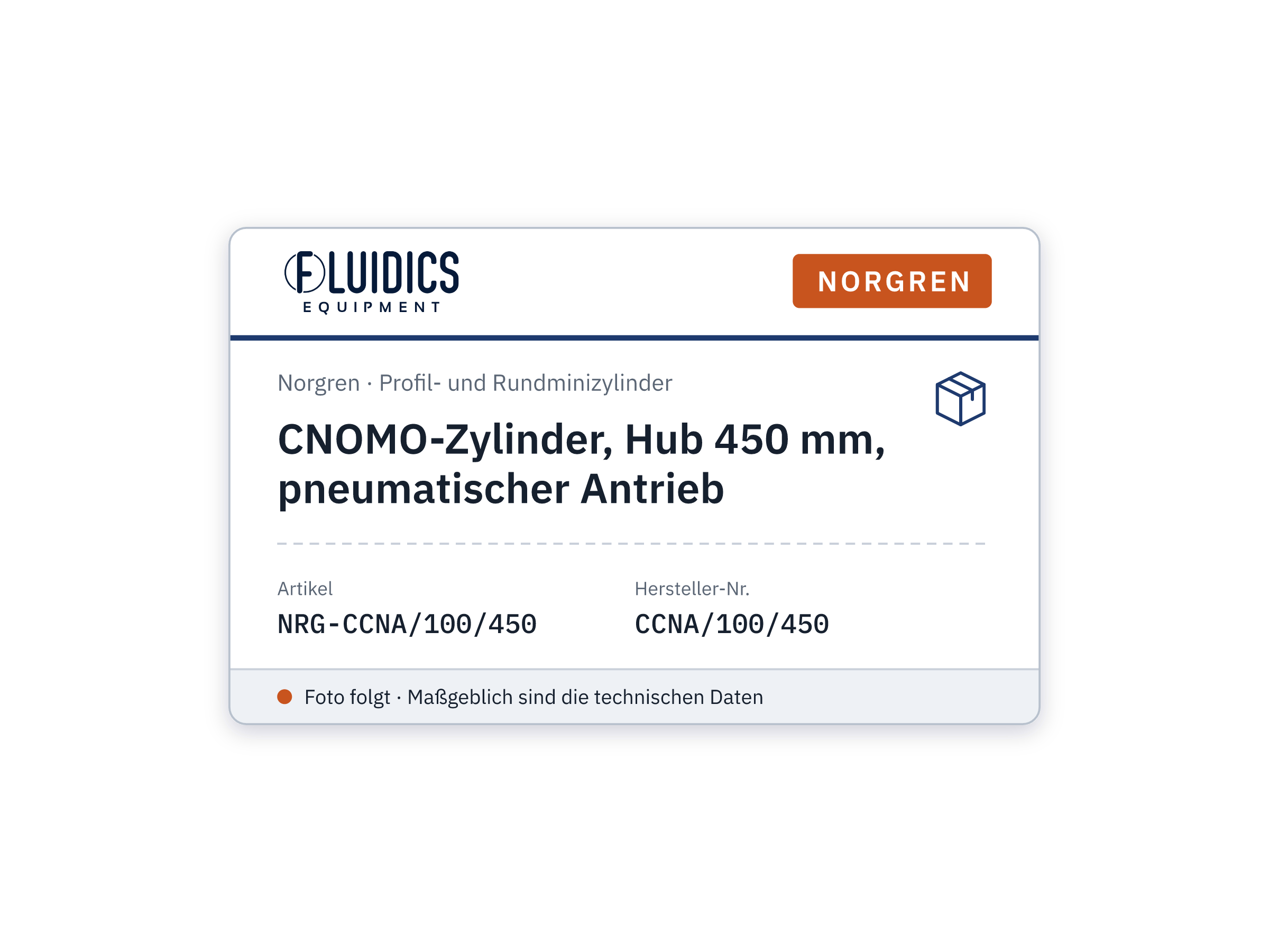 CNOMO-Zylinder, Hub 450 mm, pneumatischer Antrieb - Norgren CCNA/100/450