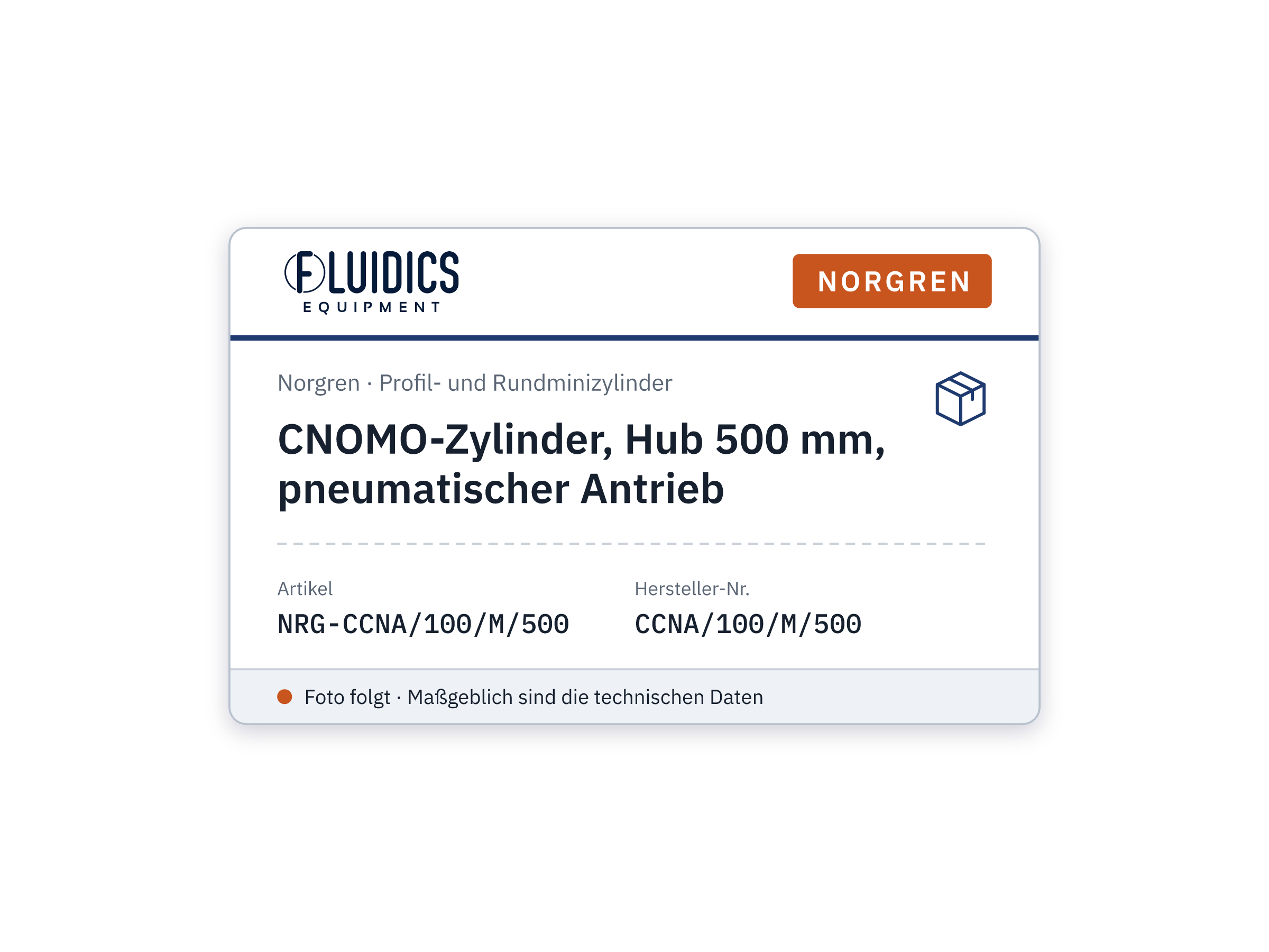 CNOMO cylinder, 500 mm stroke, pneumatic actuator - Norgren CCNA/100/M/500