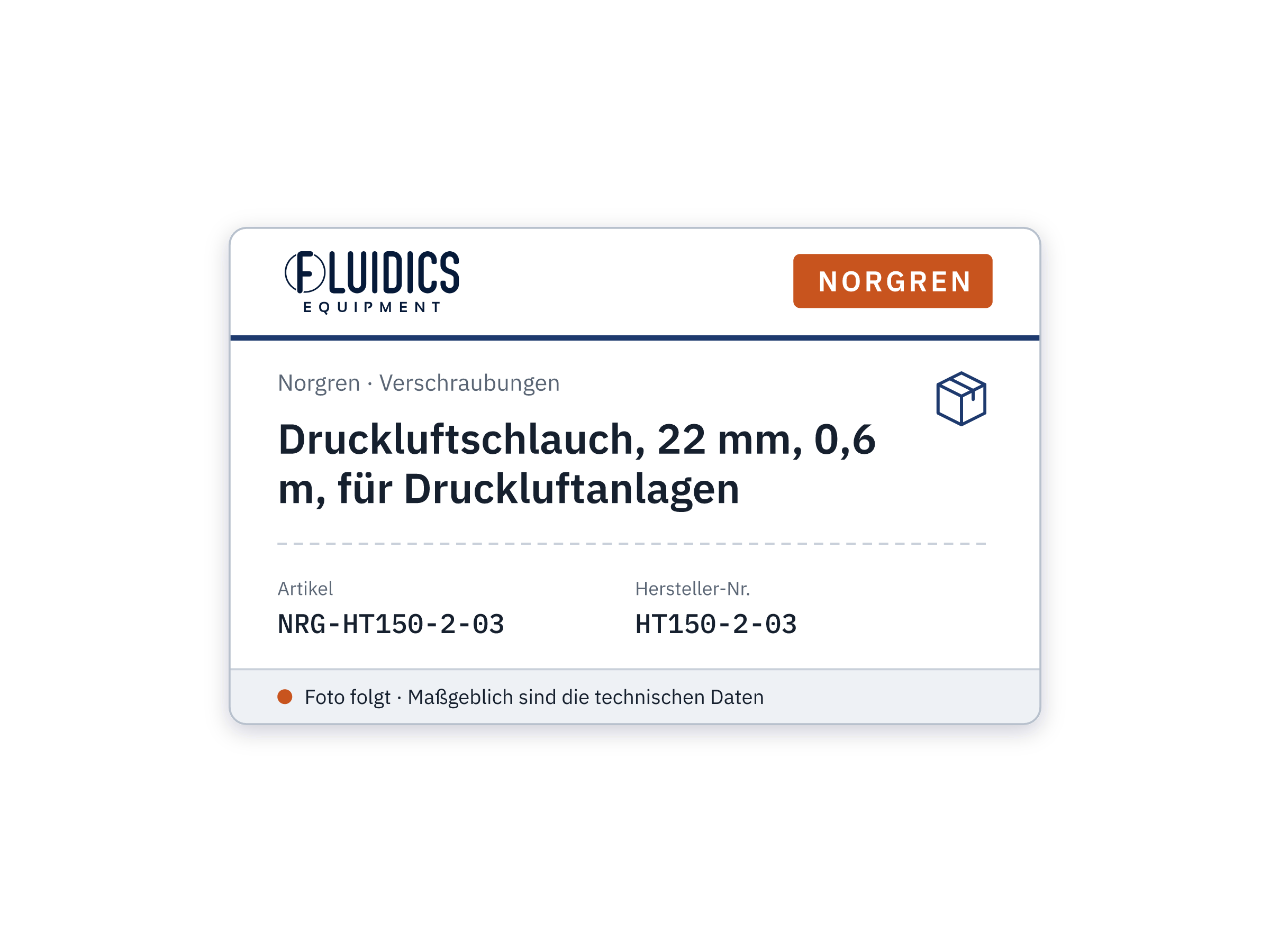Druckluftschlauch, 22 mm, 0,6 m, für Druckluftanlagen - Norgren HT150-2-03