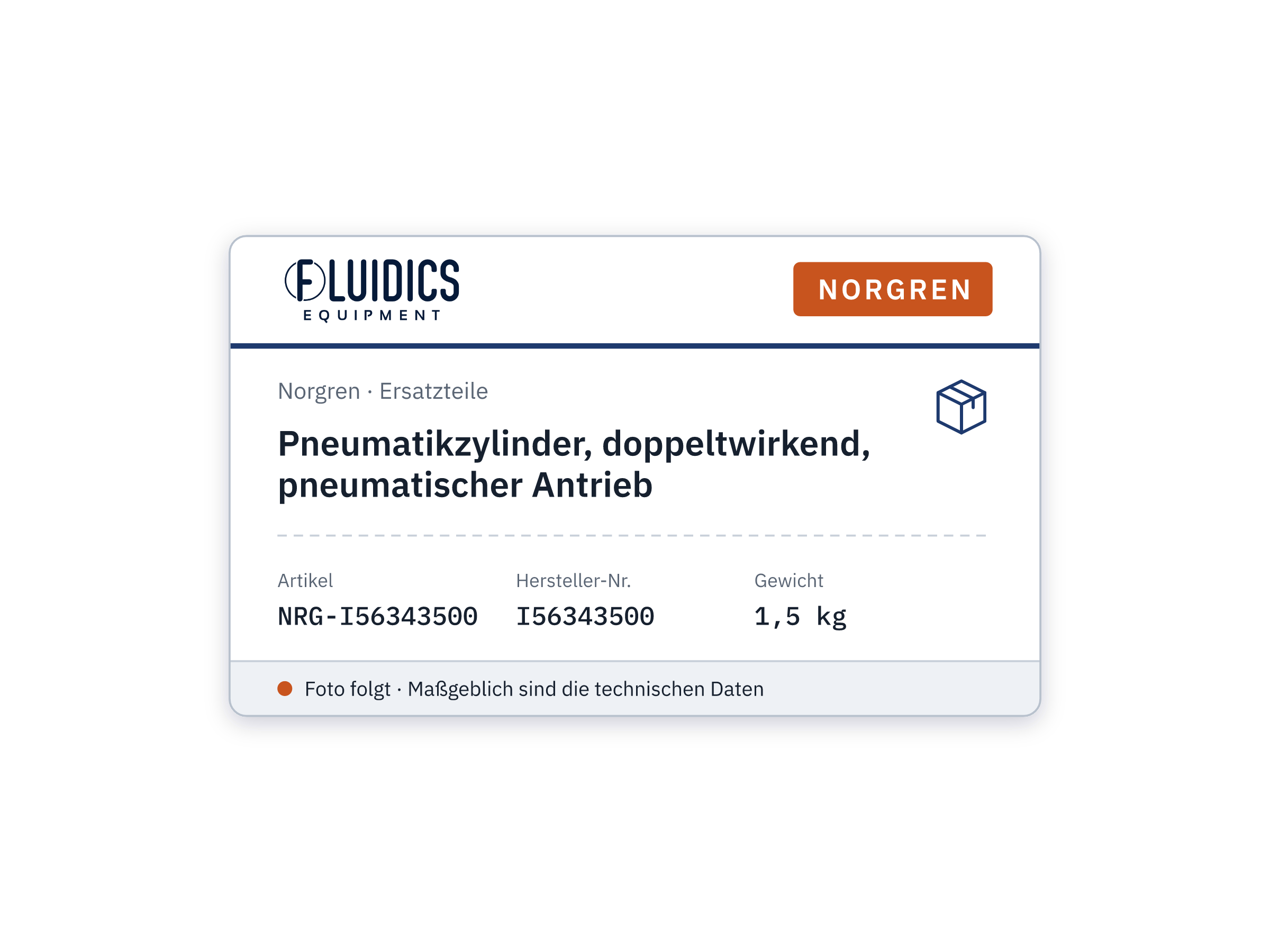 Pneumatikzylinder, doppeltwirkend, pneumatischer Antrieb - Norgren I56343500