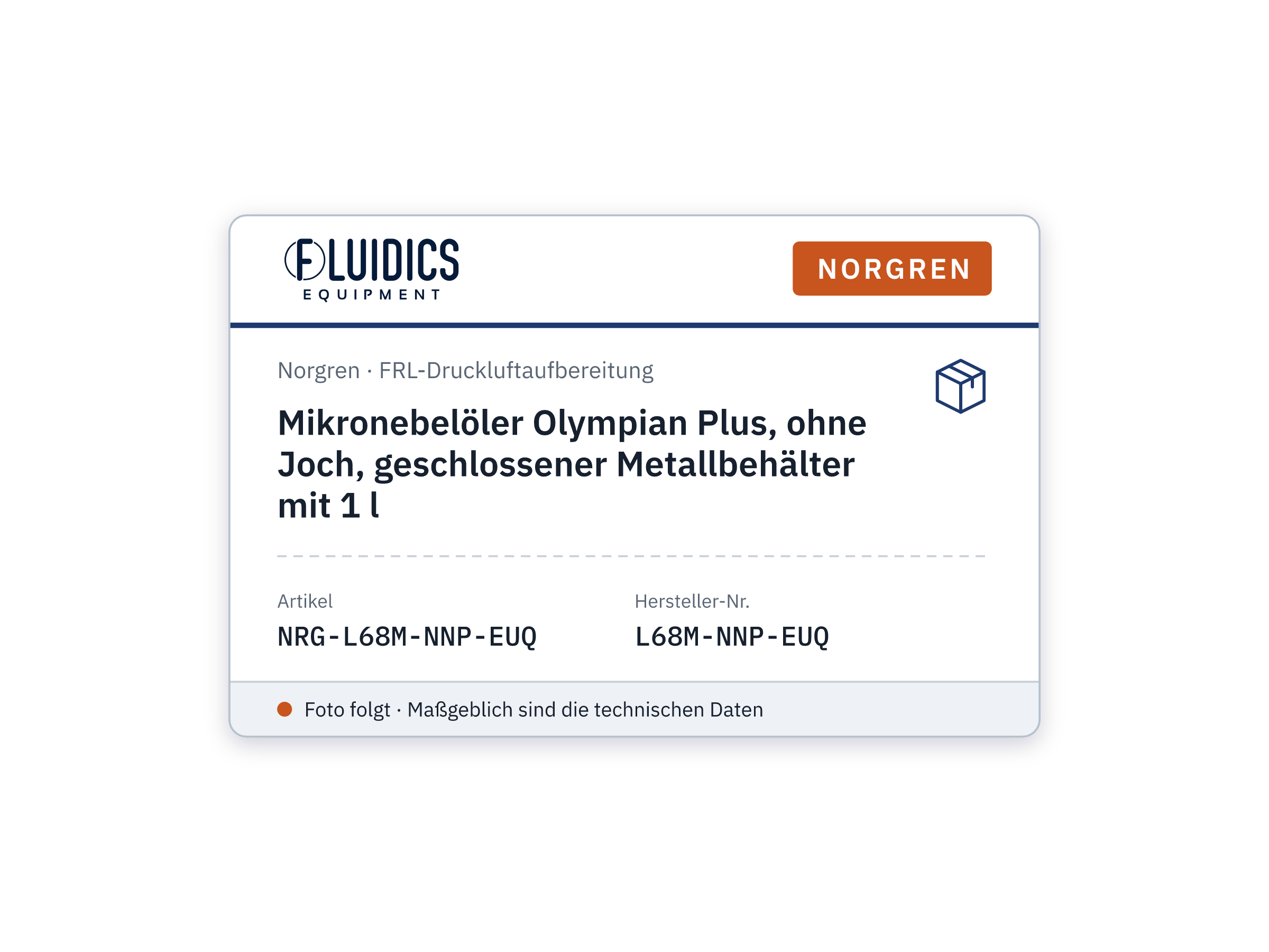 Mikronebelöler Olympian Plus, ohne Joch, geschlossener Metallbehälter mit 1 l - Norgren L68M-NNP-EUQ