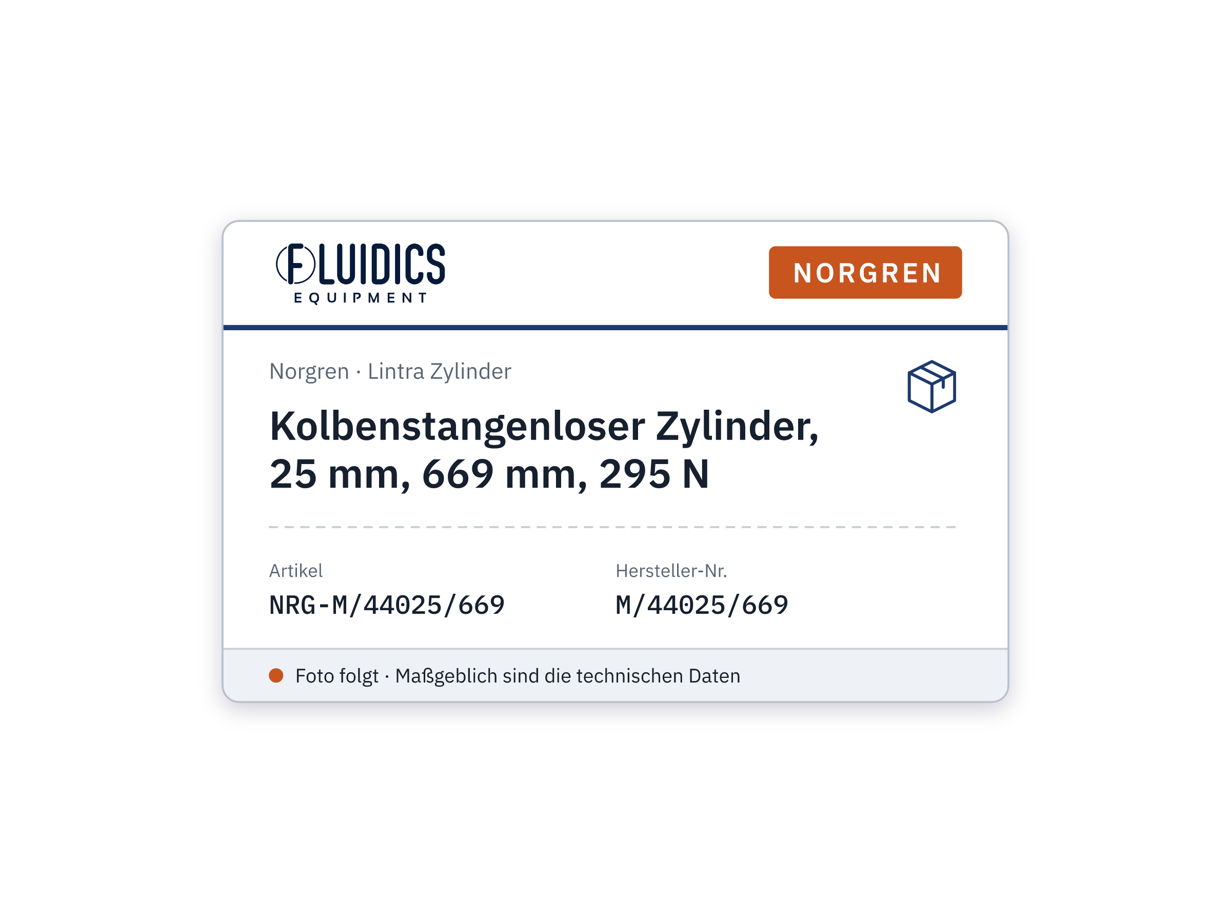Rodless cylinder, 25 mm, 669 mm, 295 N, for automation technology - Norgren M/44025/669