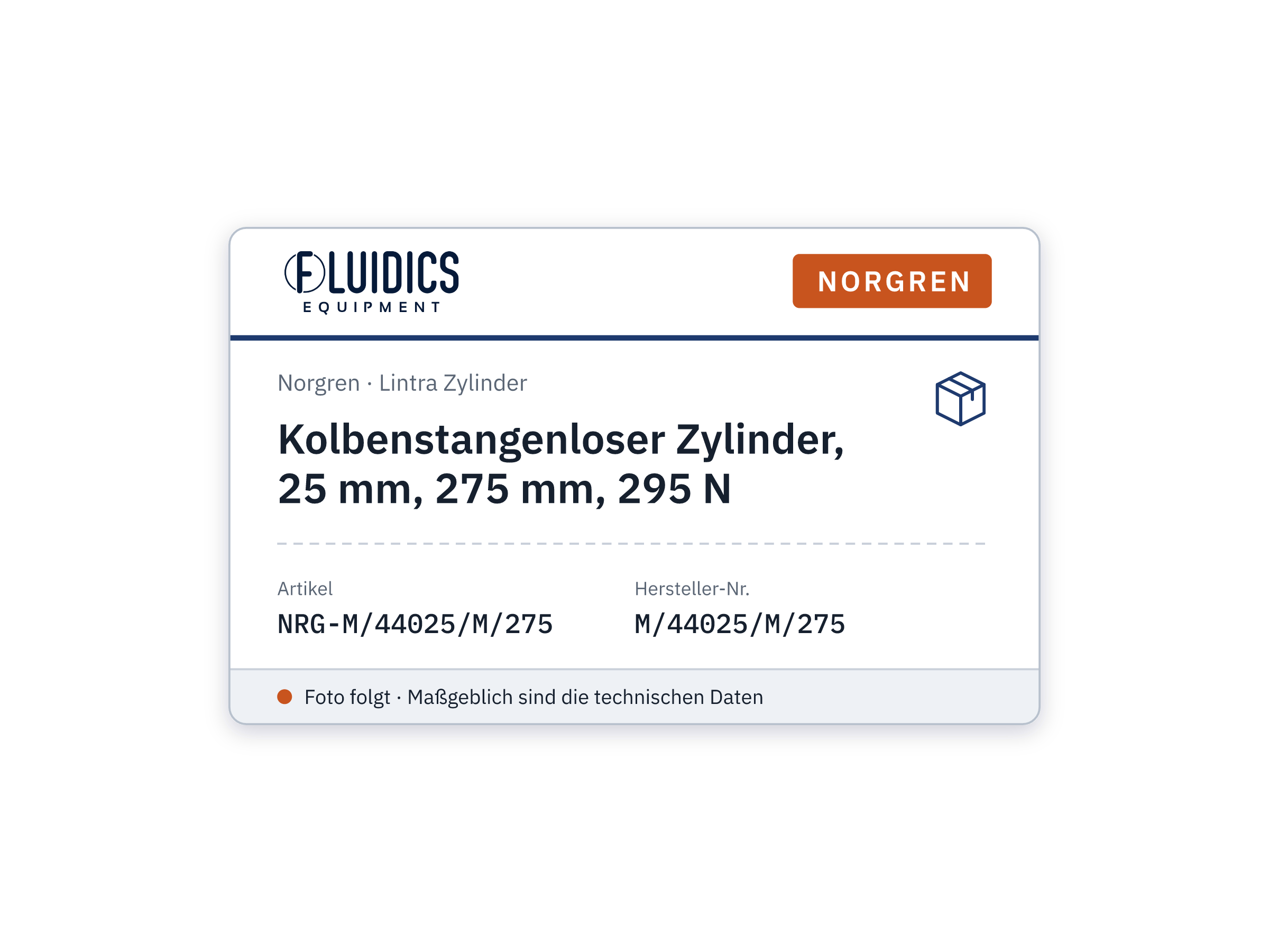 Rodless cylinder, 25 mm, 275 mm, 295 N - Norgren M/44025/M/275