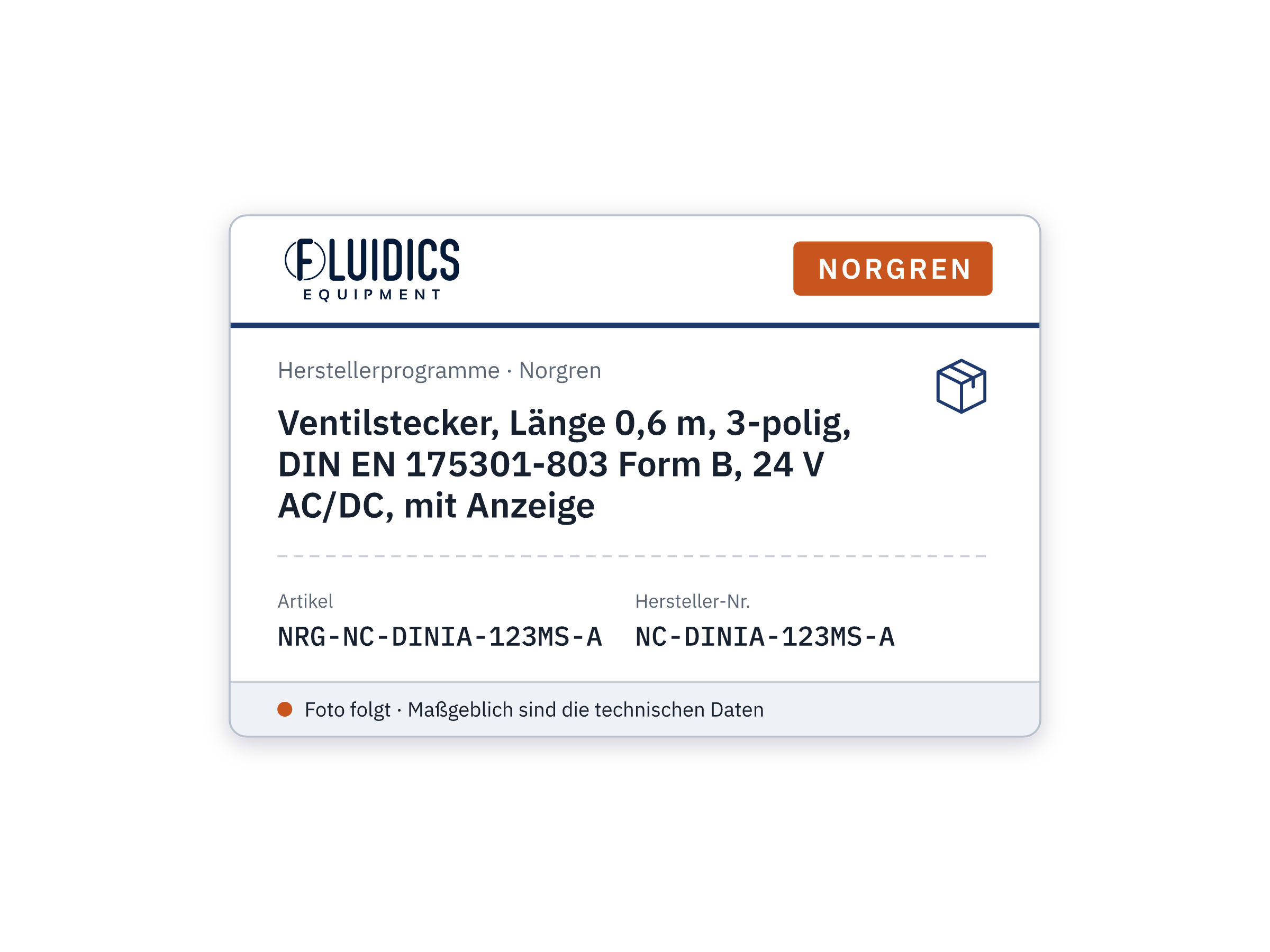 Ventilstecker, Länge 0,6 m, 3-polig, DIN EN 175301-803 Form B, 24 V AC/DC, mit Anzeige - Norgren NC-DINIA-123MS-A