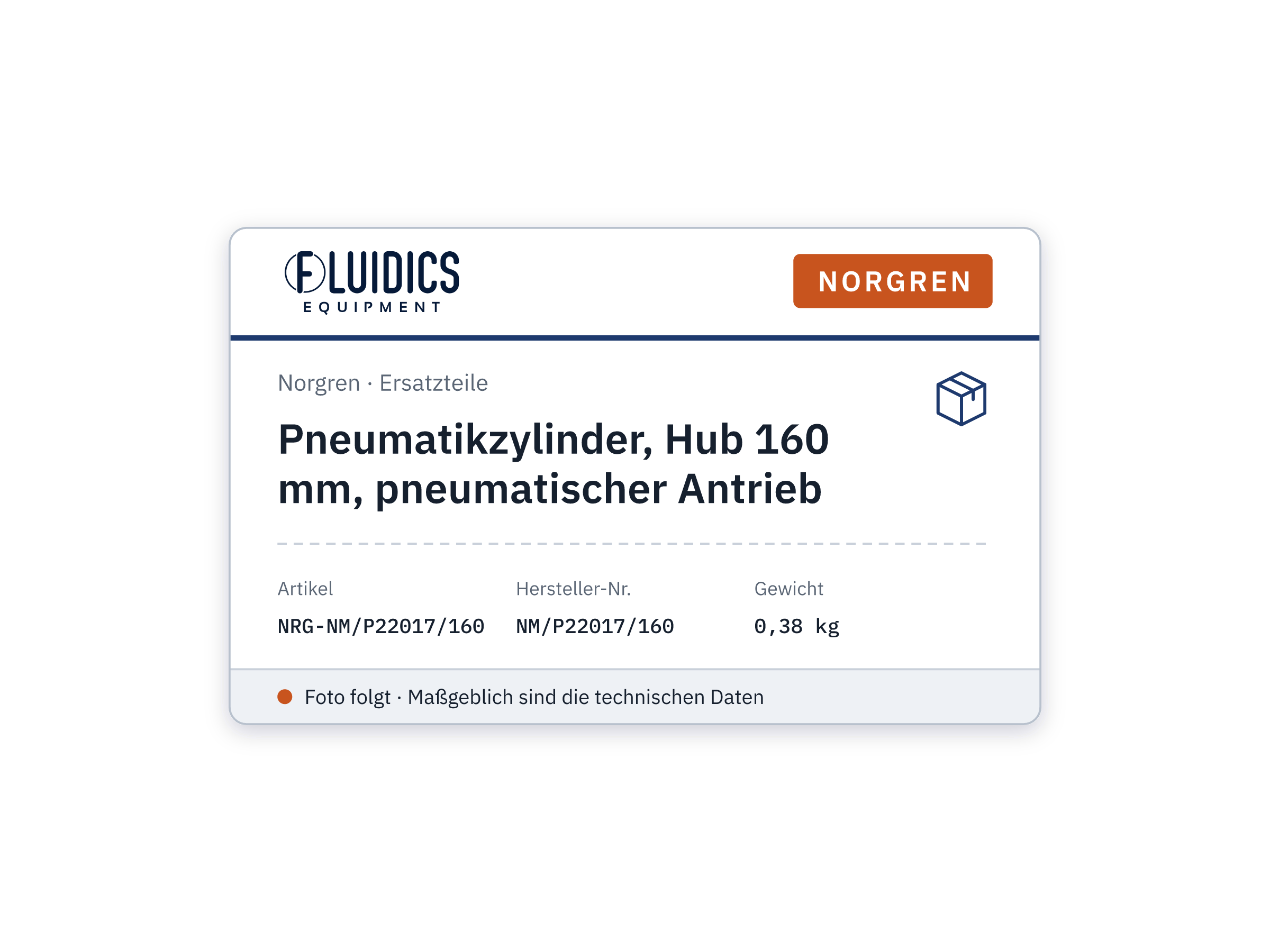 Pneumatikzylinder, Hub 160 mm, pneumatischer Antrieb - Norgren NM/P22017/160