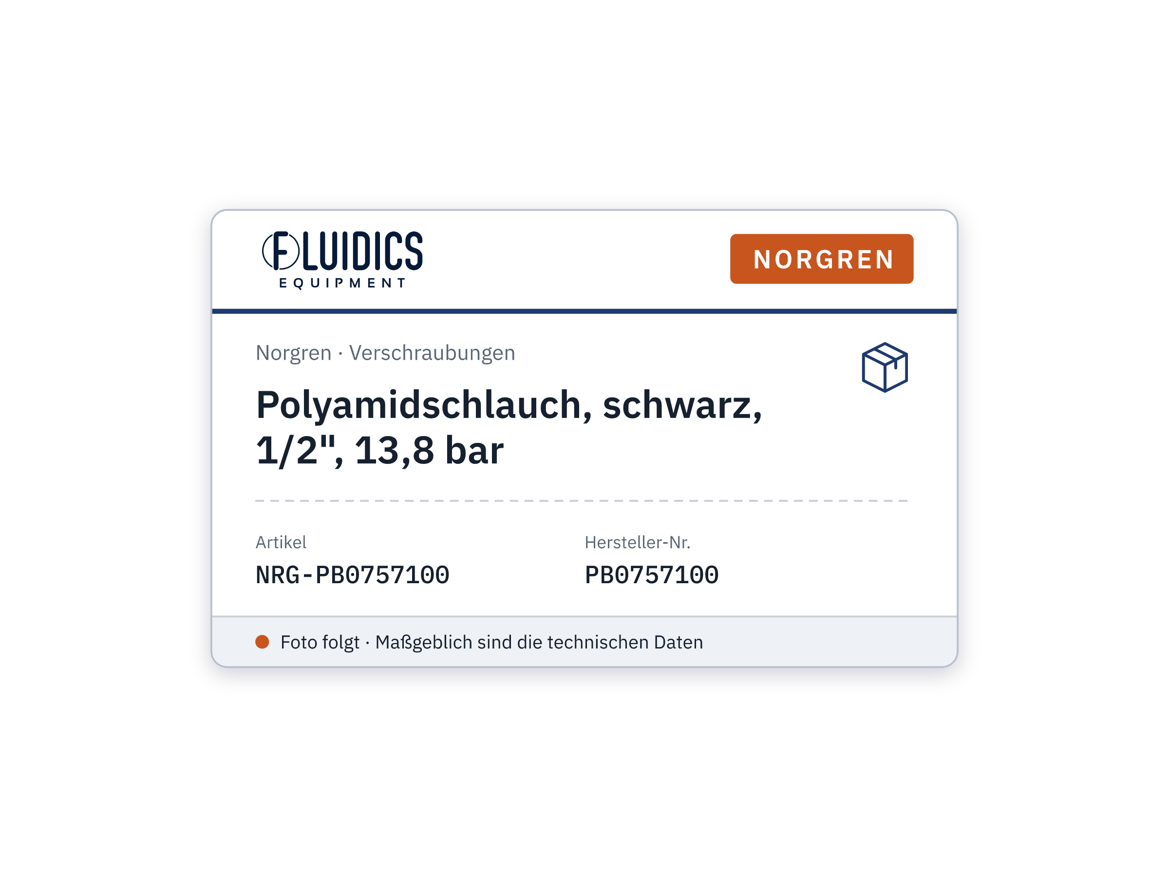 Polyamidschlauch, schwarz, 1/2", 13,8 bar - Norgren PB0757100