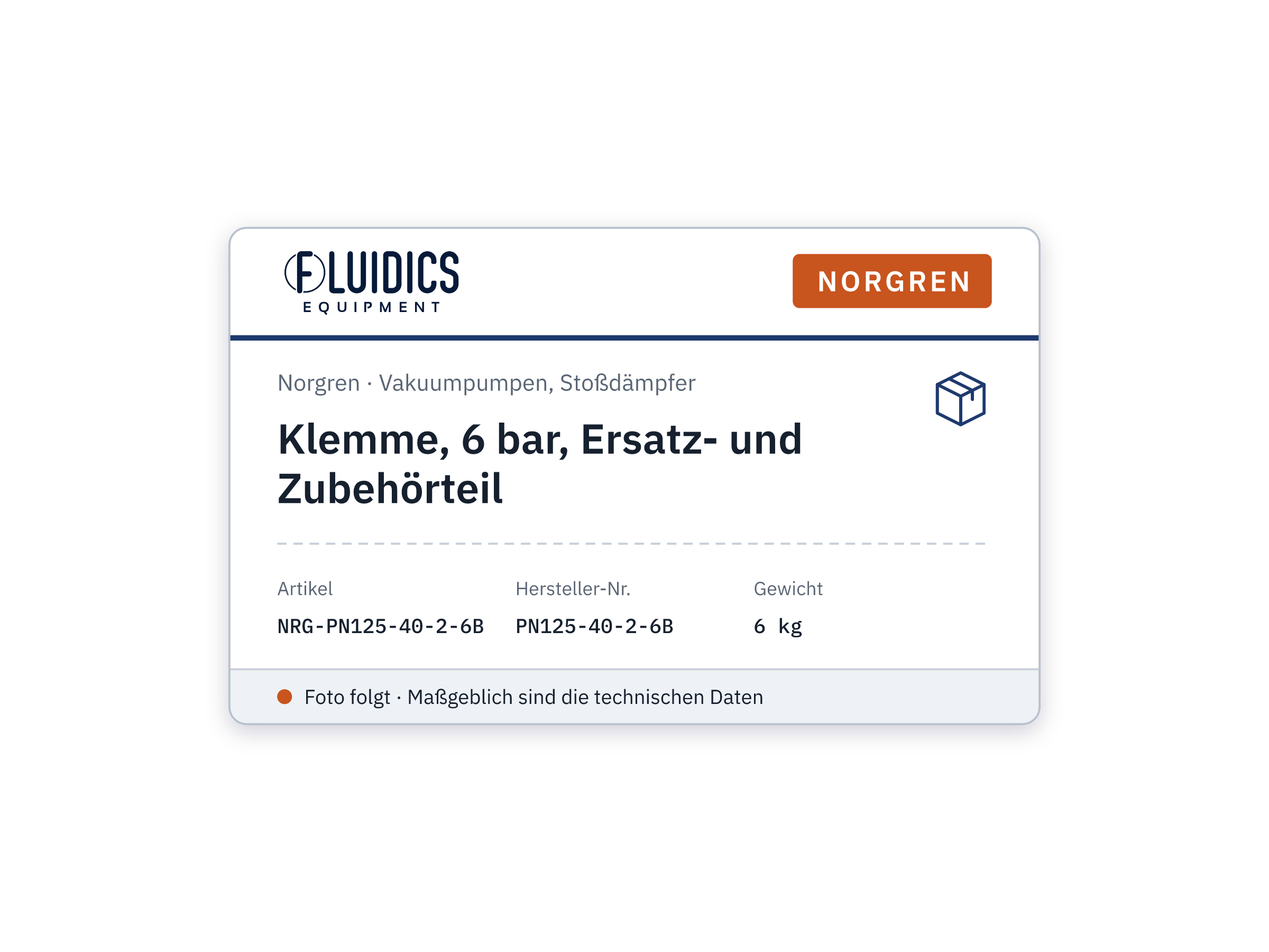 Klemme, 6 bar, Ersatz- und Zubehörteil - Norgren PN125-40-2-6B