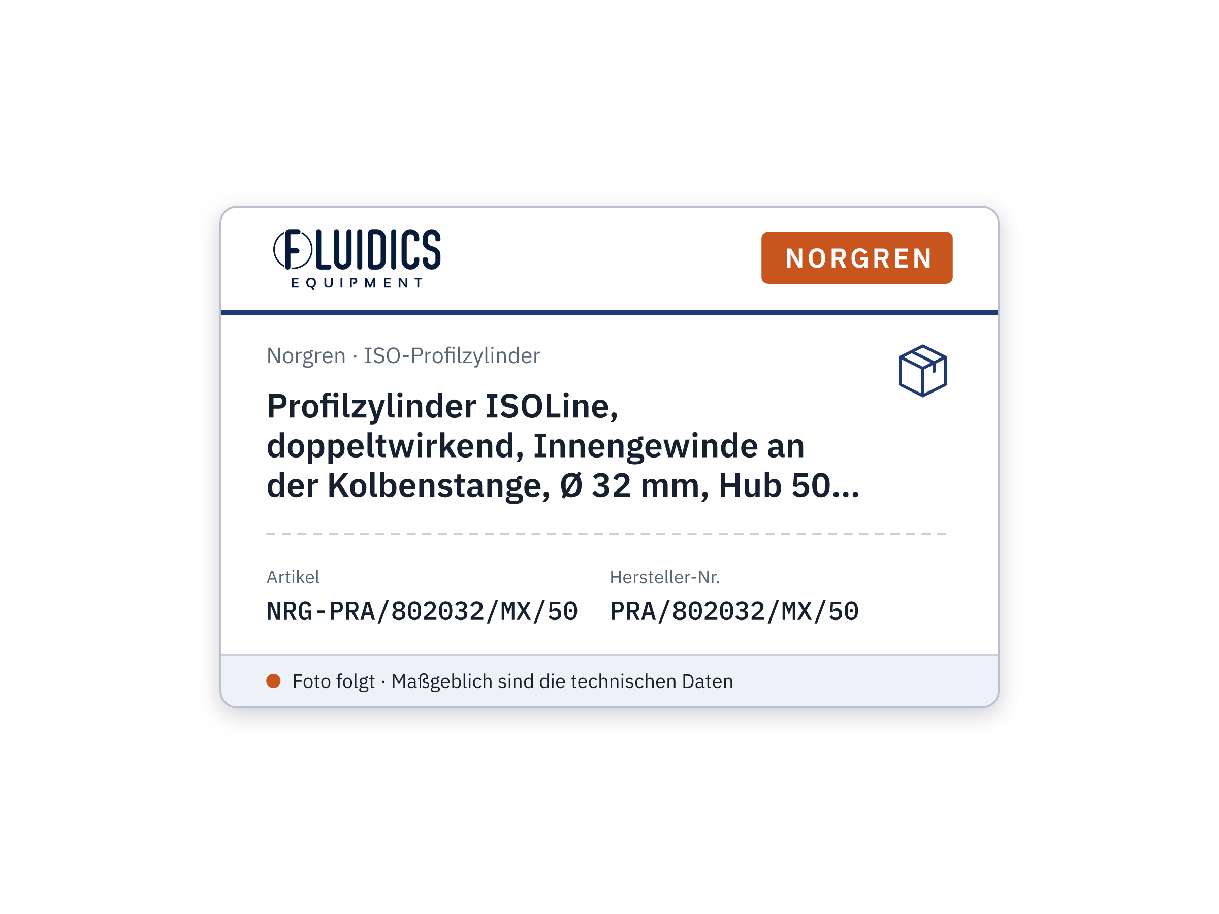 Profilzylinder ISOLine, doppeltwirkend, Innengewinde an der Kolbenstange, Ø 32 mm, Hub 50 mm - Norgren PRA/802032/MX/50