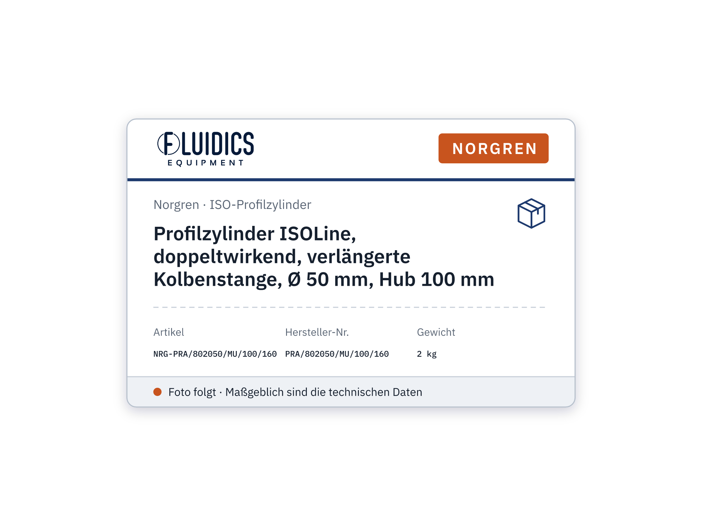 Profilzylinder ISOLine, doppeltwirkend, verlängerte Kolbenstange, Ø 50 mm, Hub 100 mm - Norgren PRA/802050/MU/100/160