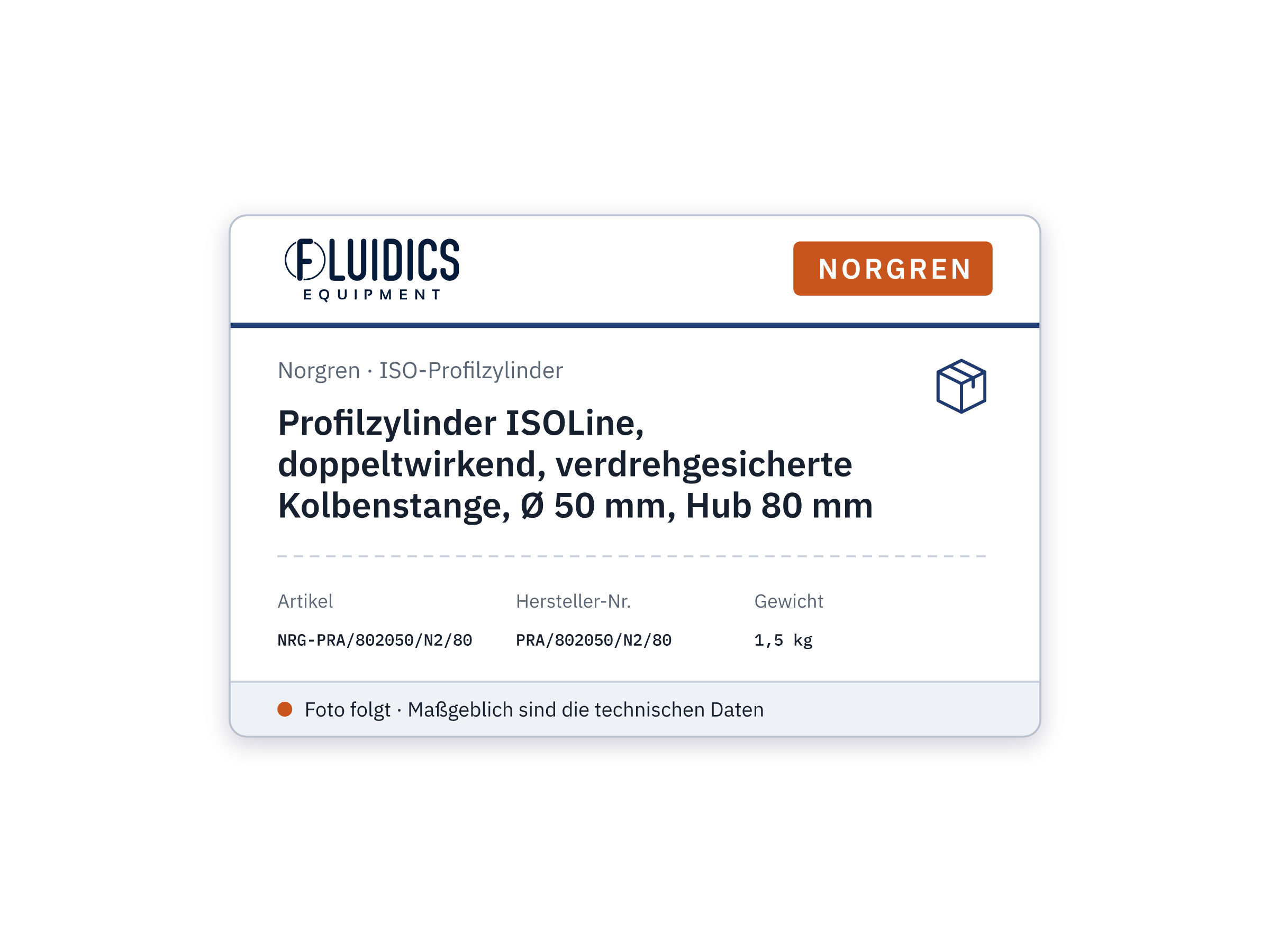 ISOLine profile cylinder, double acting, non-rotating piston rod, 50 mm bore, 80 mm stroke - Norgren PRA/802050/N2/80
