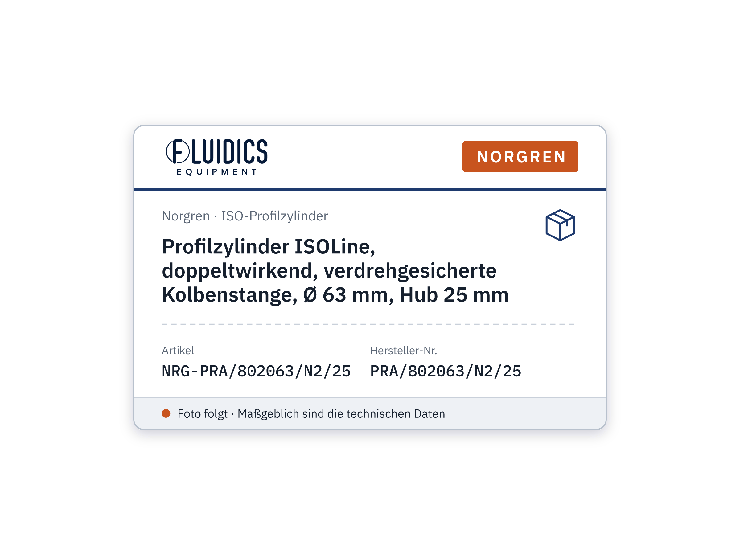 ISOLine profile cylinder, double acting, non-rotating piston rod, 63 mm bore, 25 mm stroke - Norgren PRA/802063/N2/25
