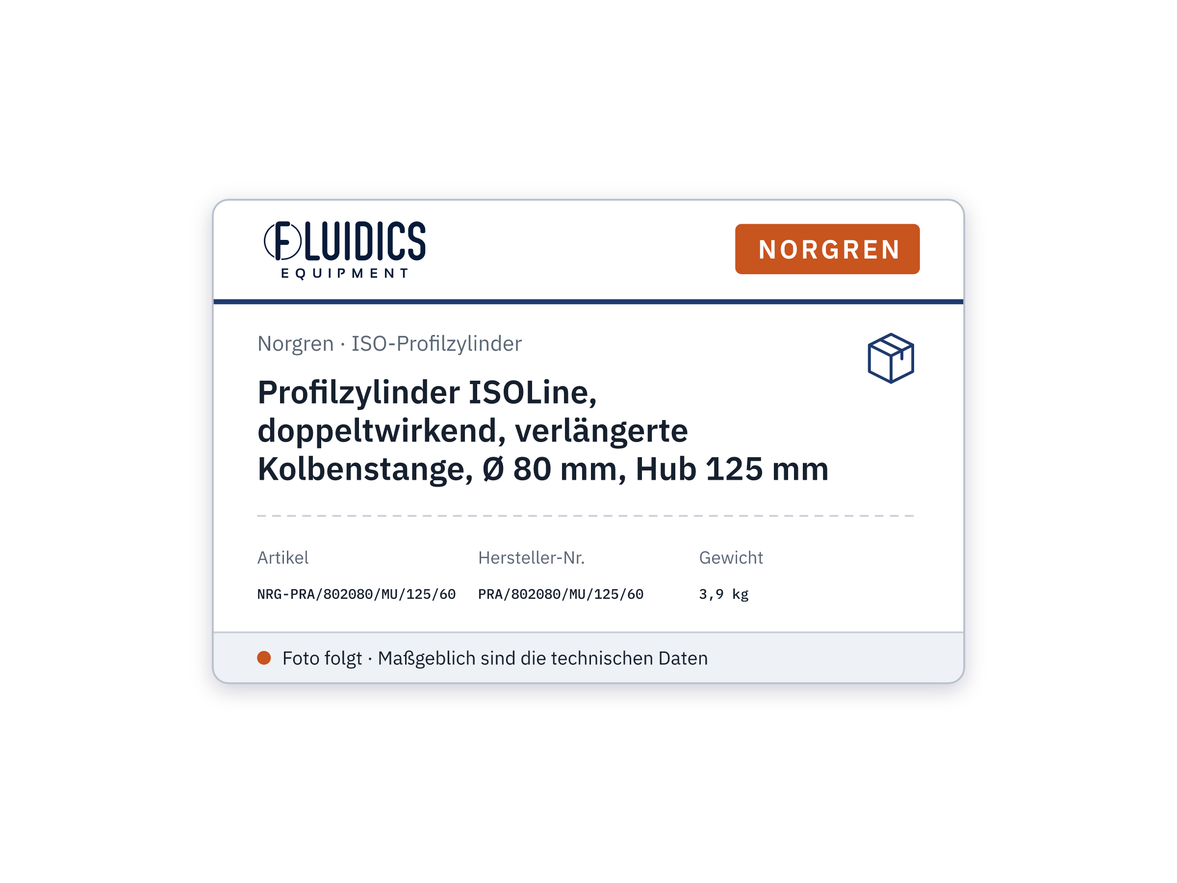 Profilzylinder ISOLine, doppeltwirkend, verlängerte Kolbenstange, Ø 80 mm, Hub 125 mm - Norgren PRA/802080/MU/125/60