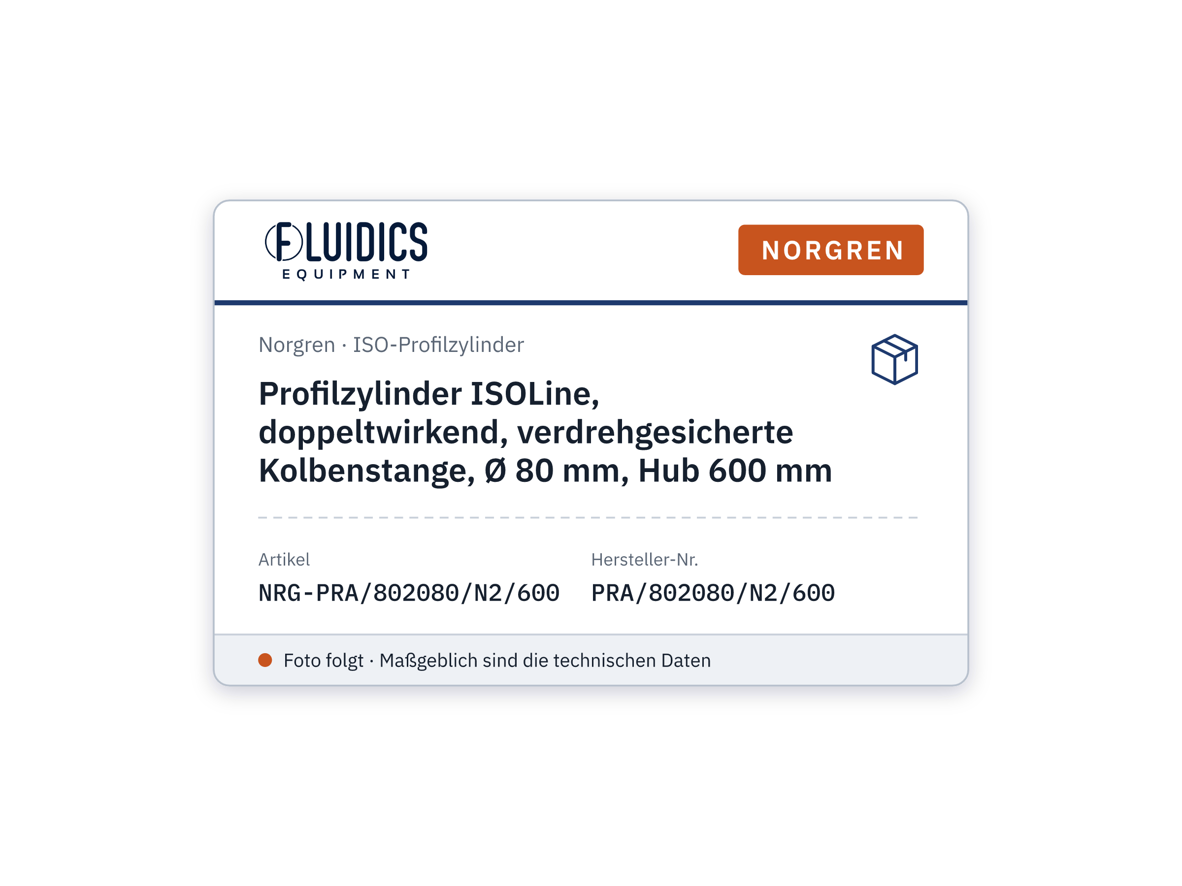 Profilzylinder ISOLine, doppeltwirkend, verdrehgesicherte Kolbenstange, Ø 80 mm, Hub 600 mm - Norgren PRA/802080/N2/600