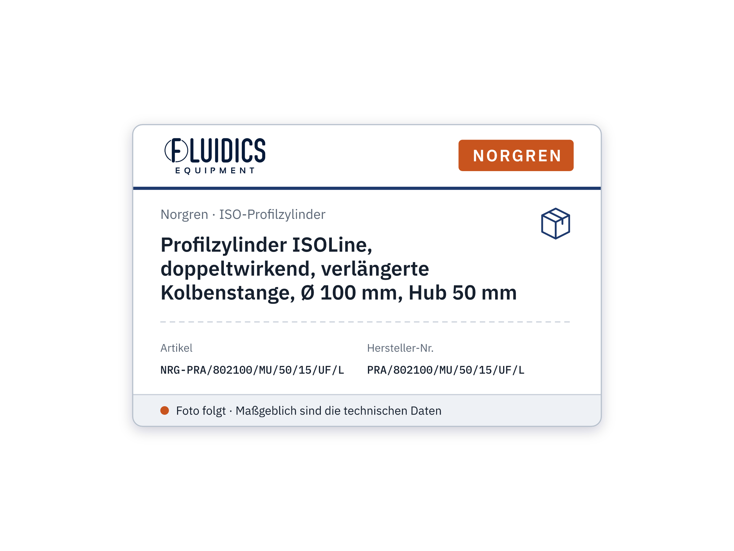 Profilzylinder ISOLine, doppeltwirkend, verlängerte Kolbenstange, Ø 100 mm, Hub 50 mm - Norgren PRA/802100/MU/50/15/UF/L