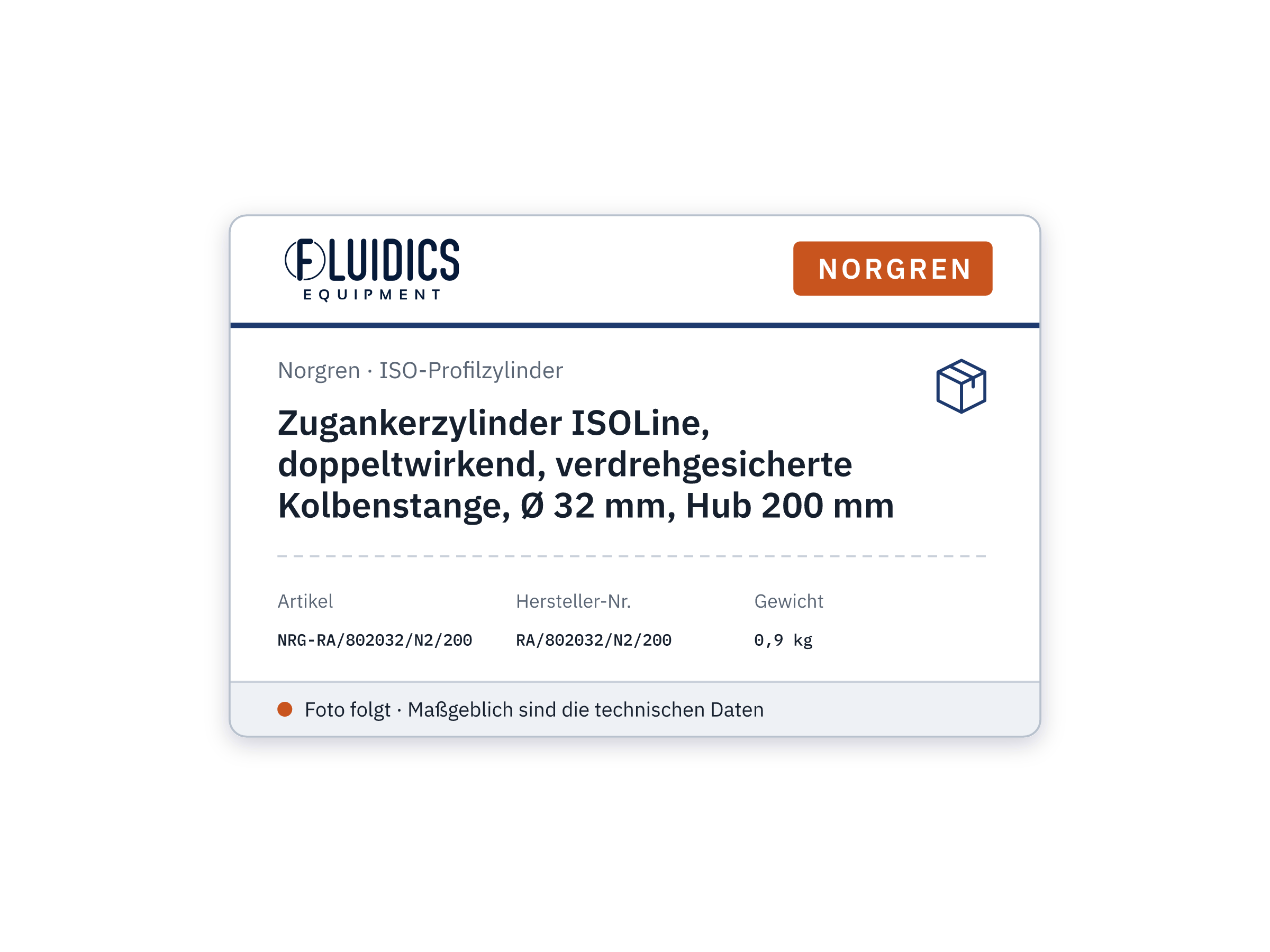 Zugankerzylinder ISOLine, doppeltwirkend, verdrehgesicherte Kolbenstange, Ø 32 mm, Hub 200 mm - Norgren RA/802032/N2/200