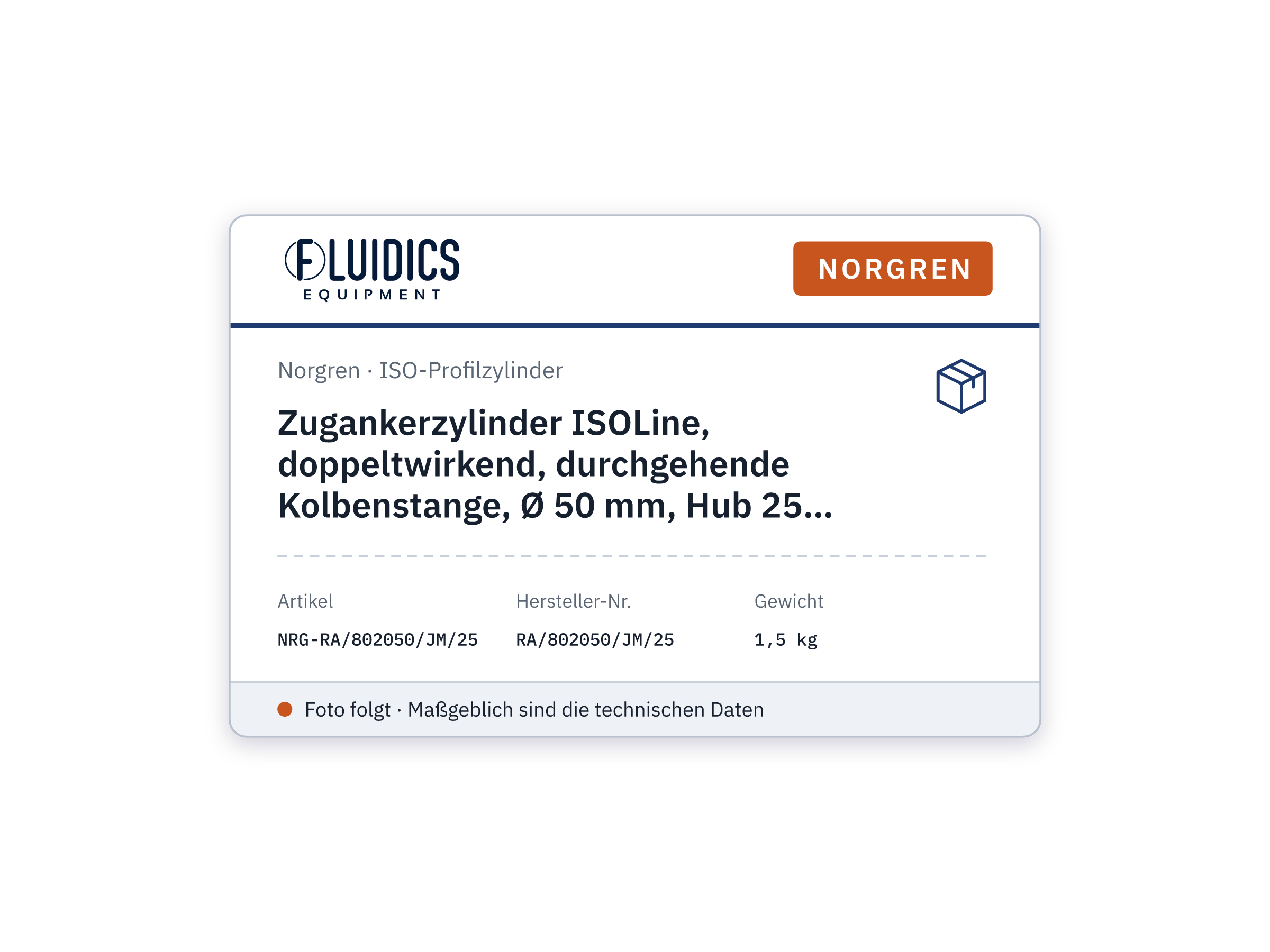 Zugankerzylinder ISOLine, doppeltwirkend, durchgehende Kolbenstange, Ø 50 mm, Hub 25 mm, G1/4 - Norgren RA/802050/JM/25