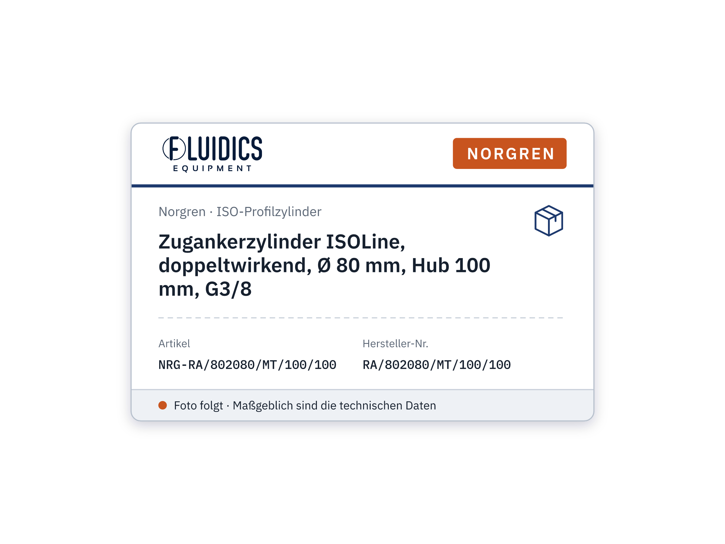 Zugankerzylinder ISOLine, doppeltwirkend, Ø 80 mm, Hub 100 mm, G3/8 - Norgren RA/802080/MT/100/100