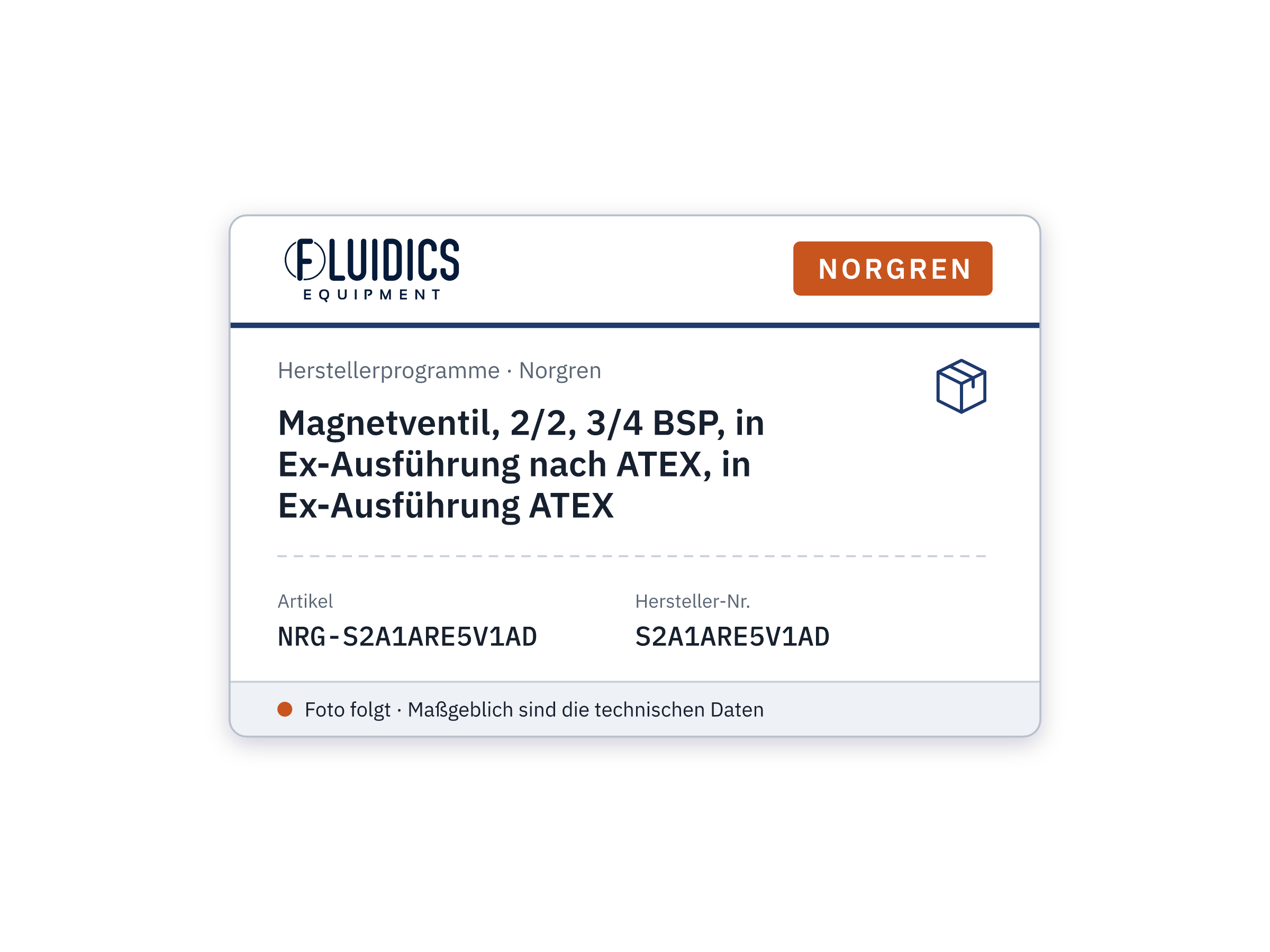 Magnetventil, 2/2, 3/4 BSP, in Ex-Ausführung nach ATEX, in Ex-Ausführung ATEX - Norgren S2A1ARE5V1AD
