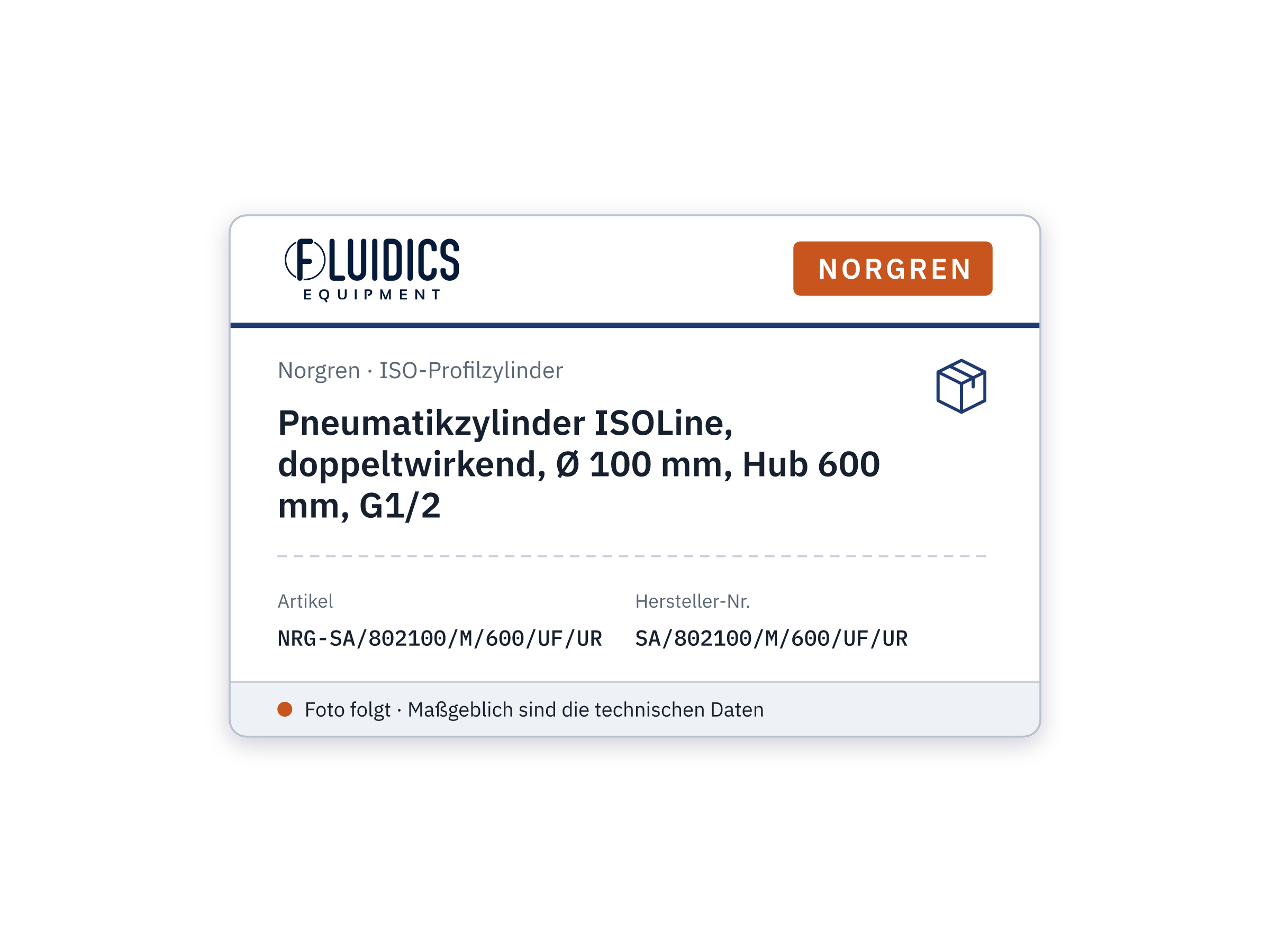 Pneumatikzylinder ISOLine, doppeltwirkend, Ø 100 mm, Hub 600 mm, G1/2 - Norgren SA/802100/M/600/UF/UR