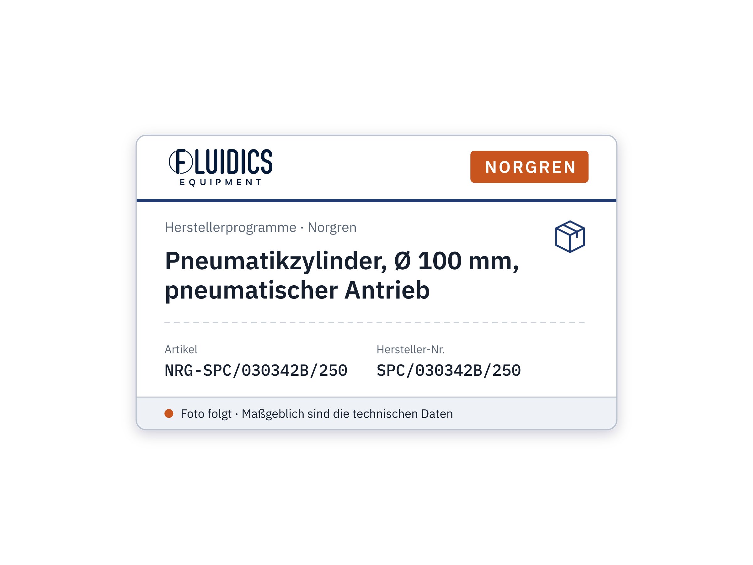 Pneumatikzylinder, Ø 100 mm, pneumatischer Antrieb - Norgren SPC/030342B/250