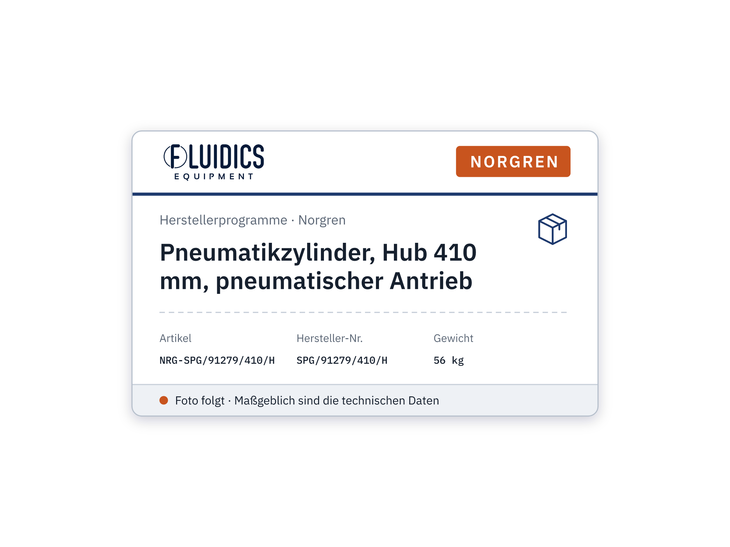 Pneumatikzylinder, Hub 410 mm, pneumatischer Antrieb - Norgren SPG/91279/410/H