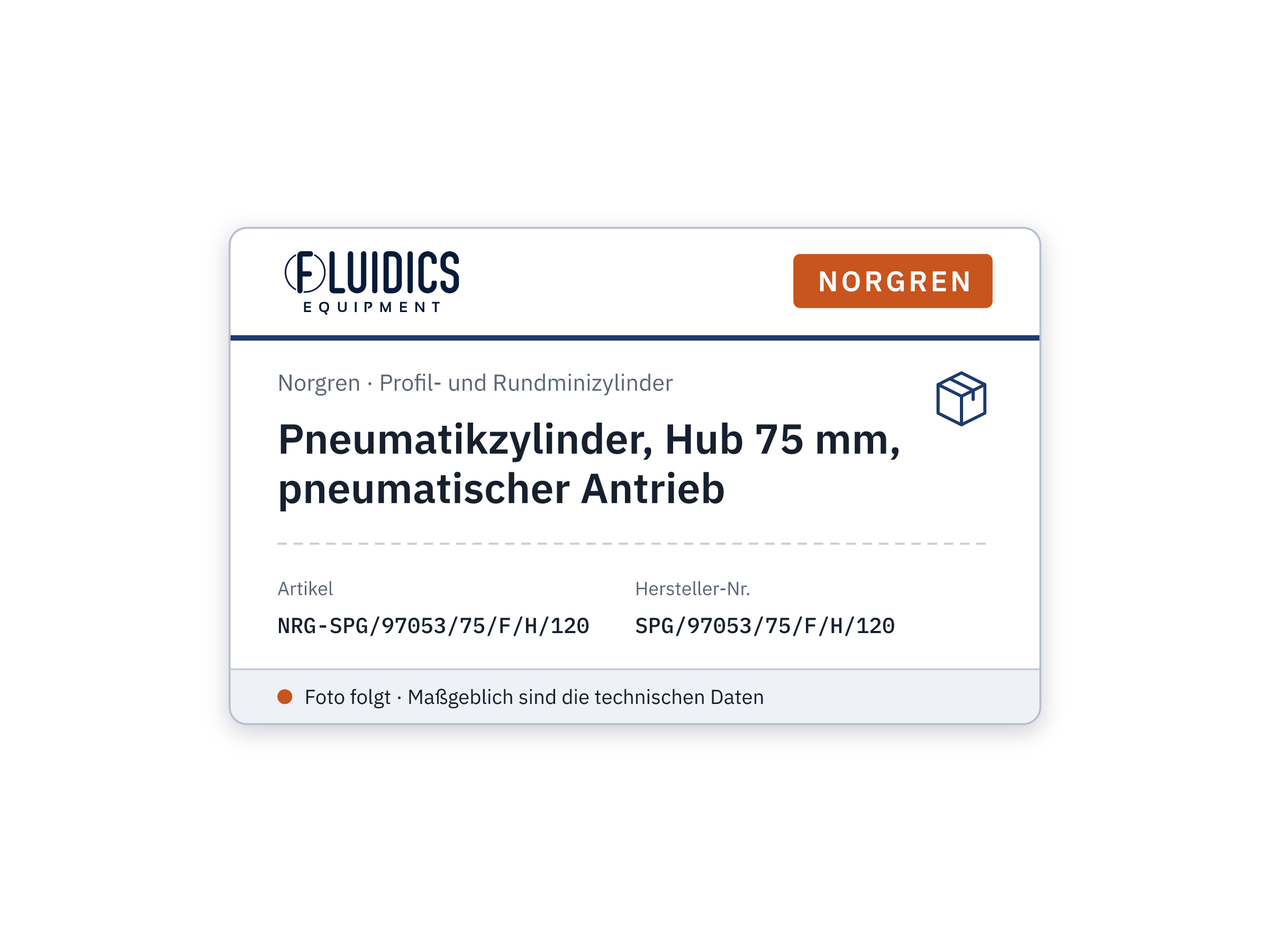 Pneumatikzylinder, Hub 75 mm, pneumatischer Antrieb - Norgren SPG/97053/75/F/H/120