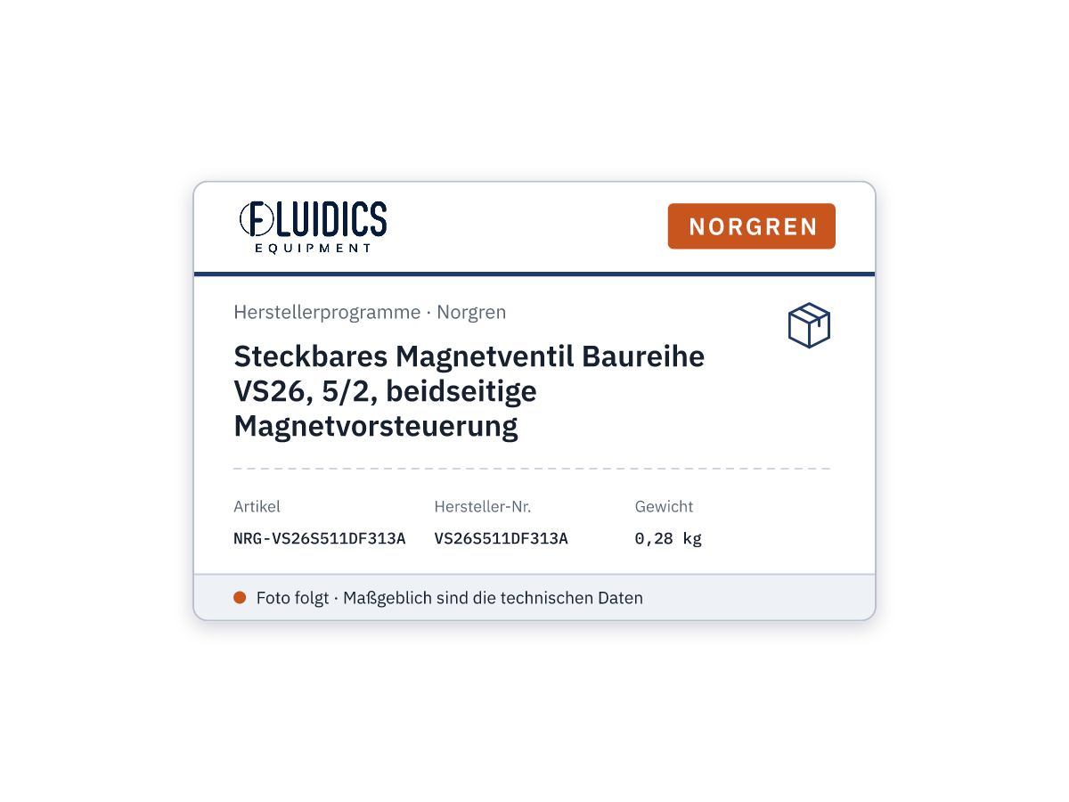 Steckbares Magnetventil Baureihe VS26, 5/2, beidseitige Magnetvorsteuerung - Norgren VS26S511DF313A