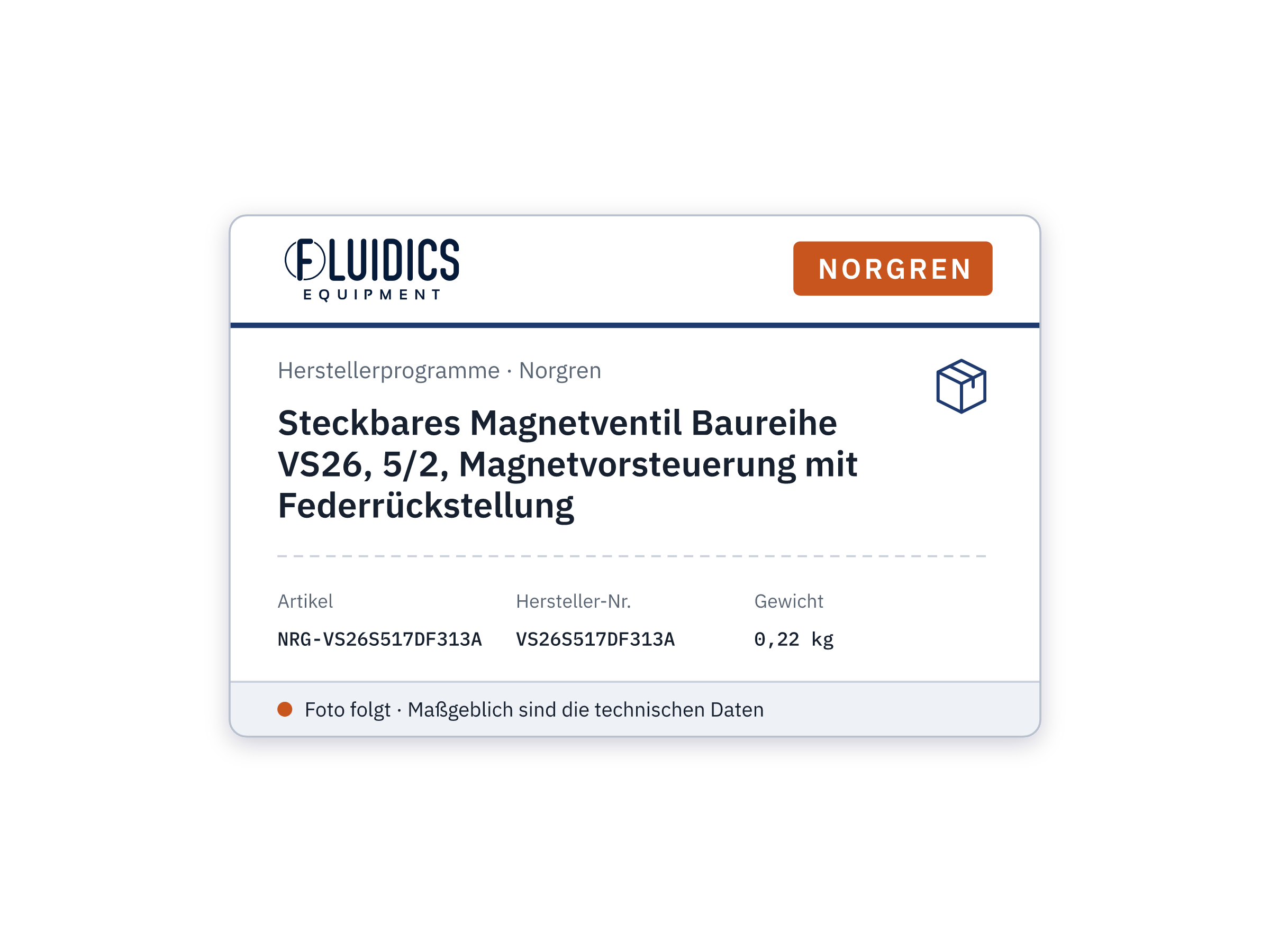 Steckbares Magnetventil Baureihe VS26, 5/2, Magnetvorsteuerung mit Federrückstellung - Norgren VS26S517DF313A