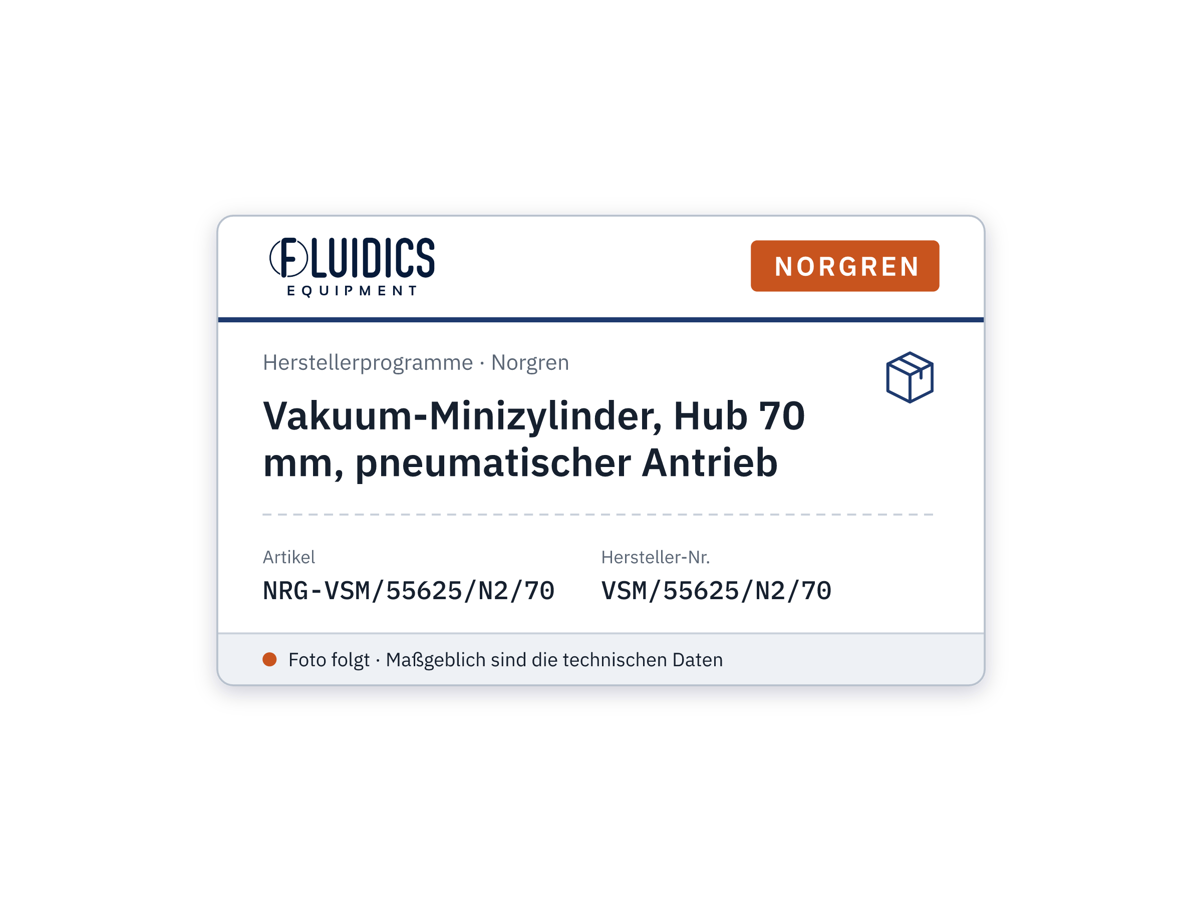 Vakuum-Minizylinder, Hub 70 mm, pneumatischer Antrieb - Norgren VSM/55625/N2/70