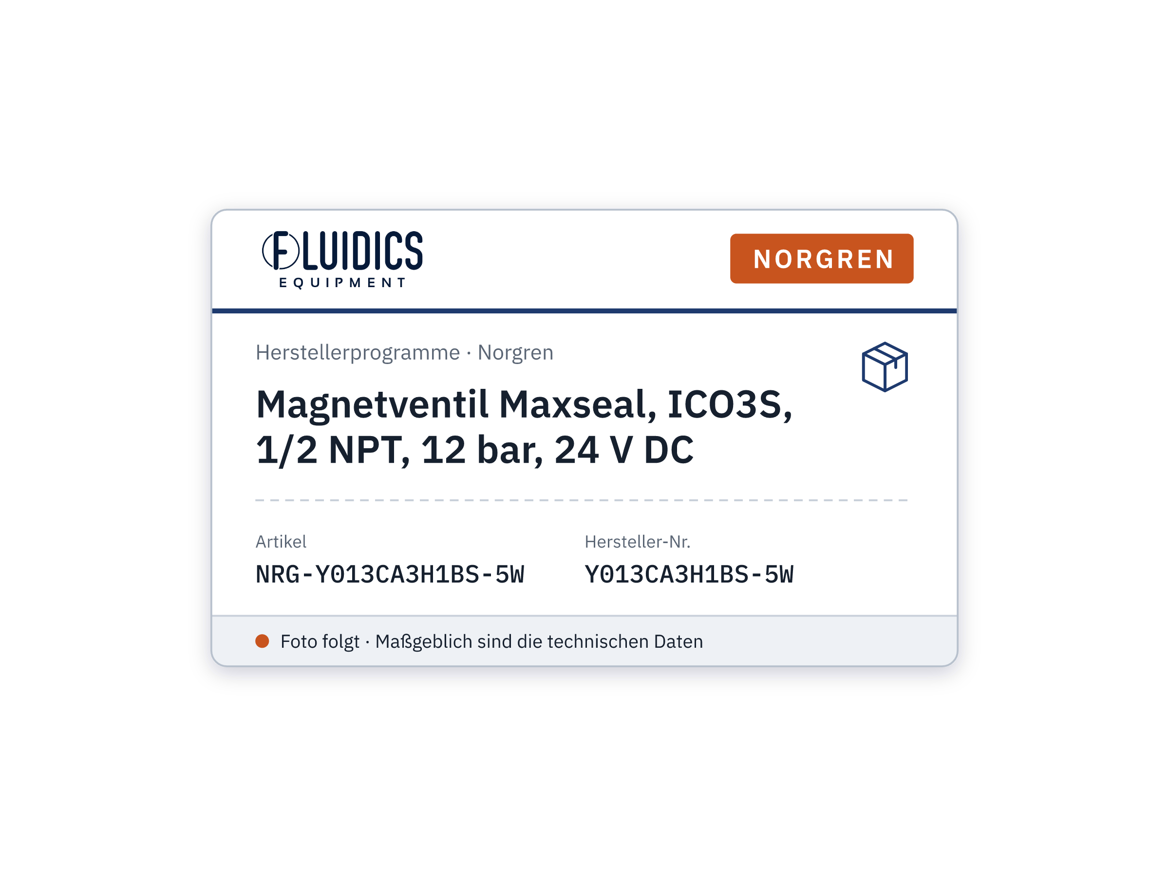 Magnetventil Maxseal, ICO3S, 1/2 NPT, 12 bar, 24 V DC - Norgren Y013CA3H1BS-5W