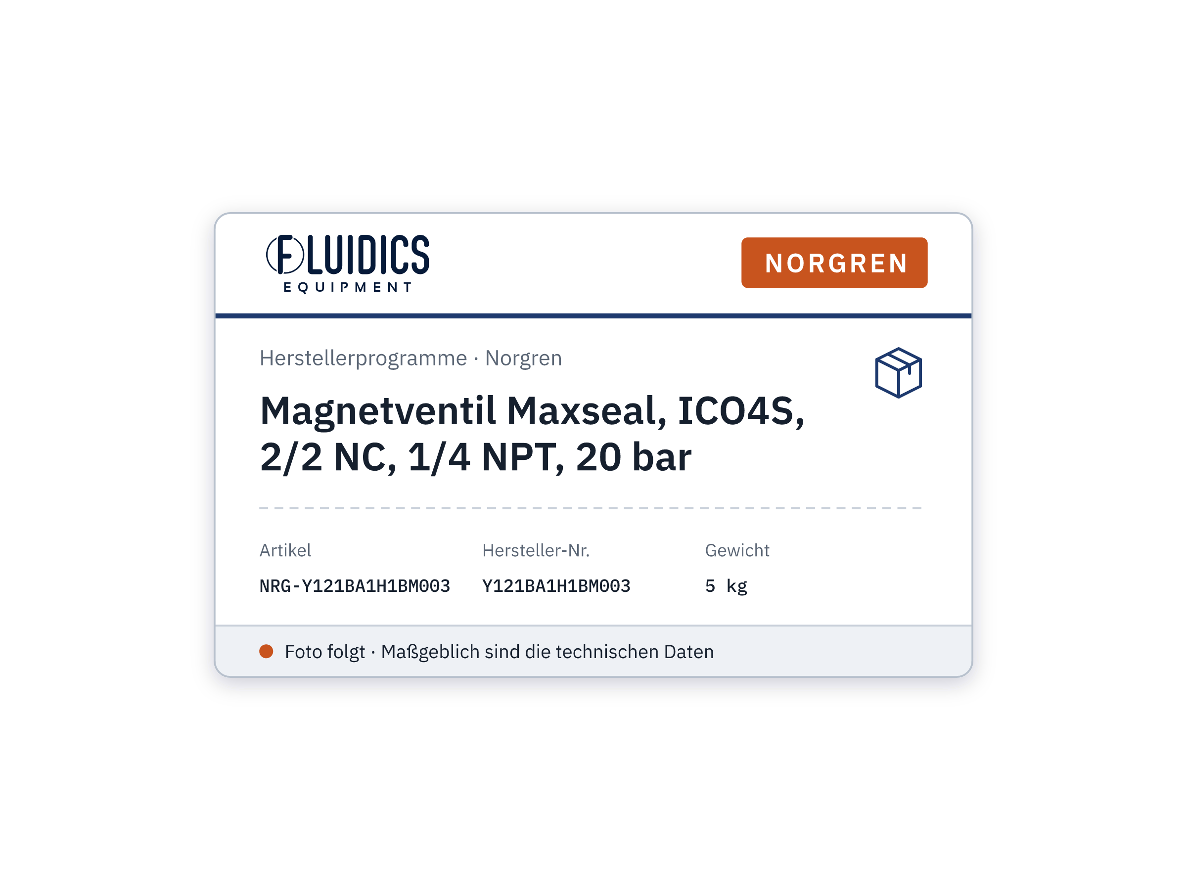 Magnetventil Maxseal, ICO4S, 2/2 NC, 1/4 NPT, 20 bar - Norgren Y121BA1H1BM003