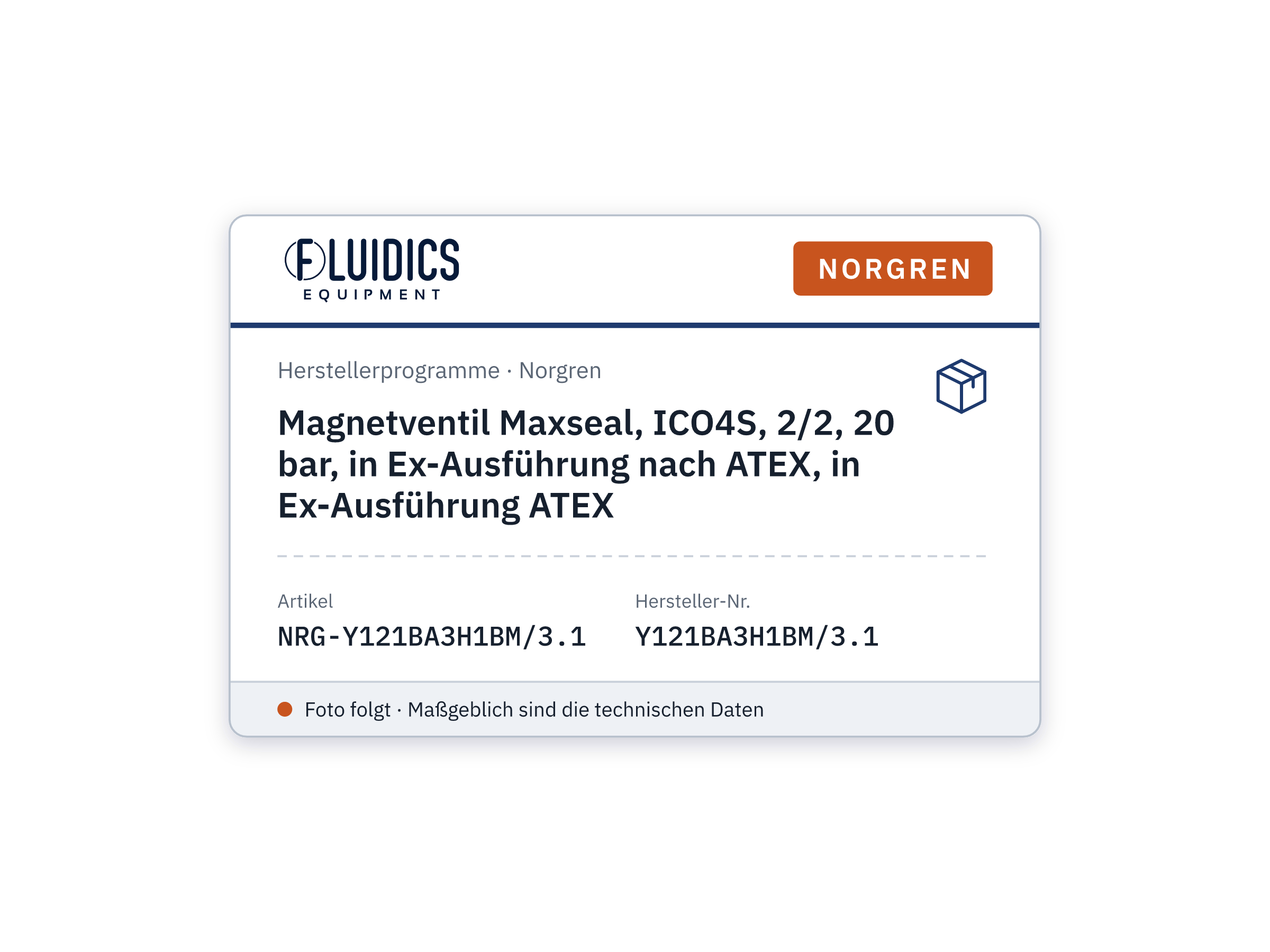 Magnetventil Maxseal, ICO4S, 2/2, 20 bar, in Ex-Ausführung nach ATEX, in Ex-Ausführung ATEX - Norgren Y121BA3H1BM/3.1