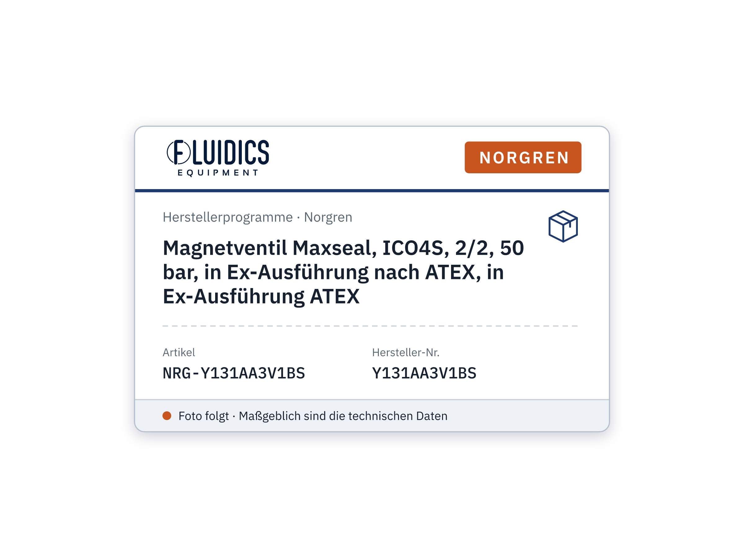 Magnetventil Maxseal, ICO4S, 2/2, 50 bar, in Ex-Ausführung nach ATEX, in Ex-Ausführung ATEX - Norgren Y131AA3V1BS