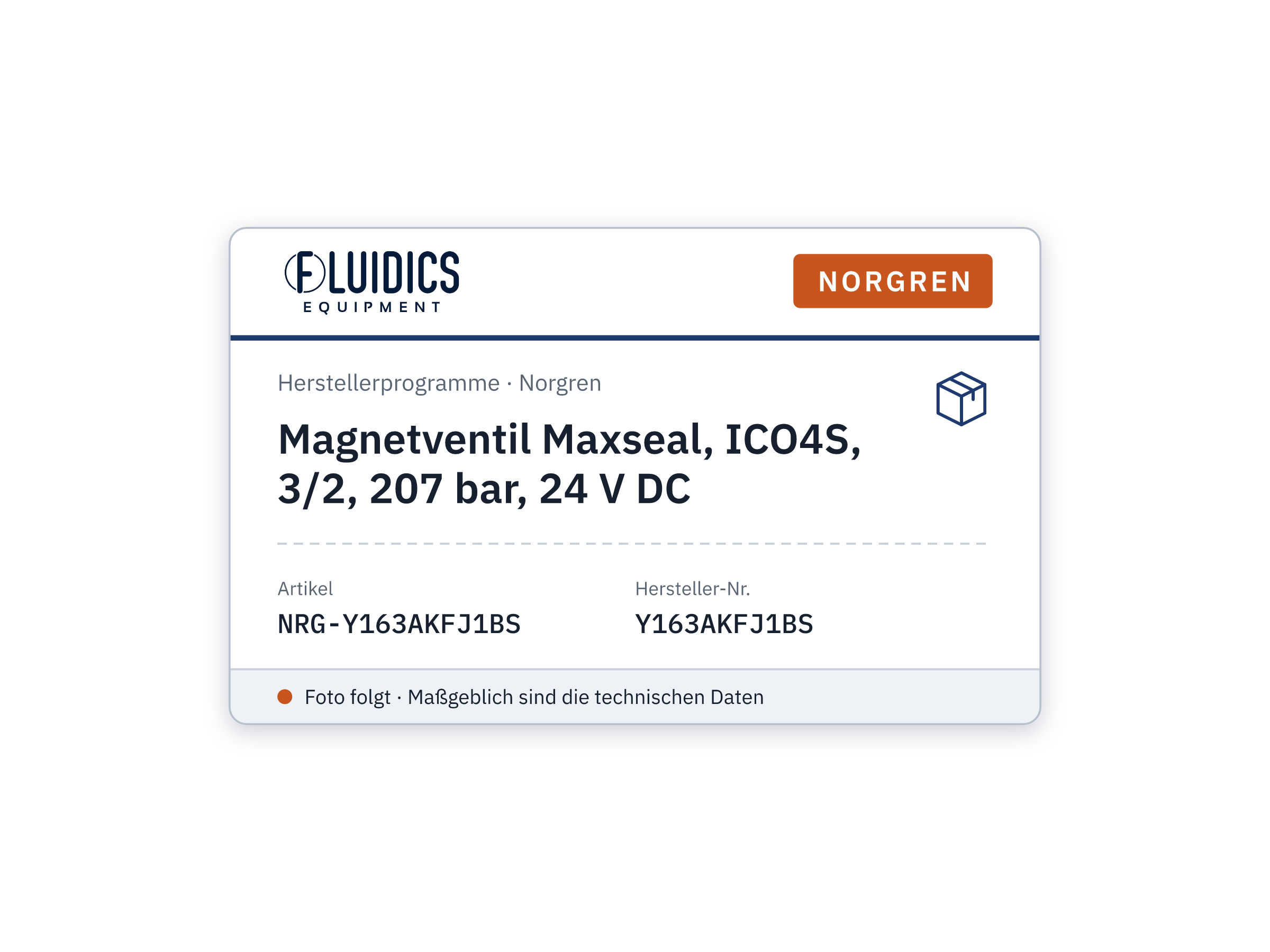 Maxseal solenoid valve, ICO4S, 3/2, 207 bar, 24 V DC - Norgren Y163AKFJ1BS
