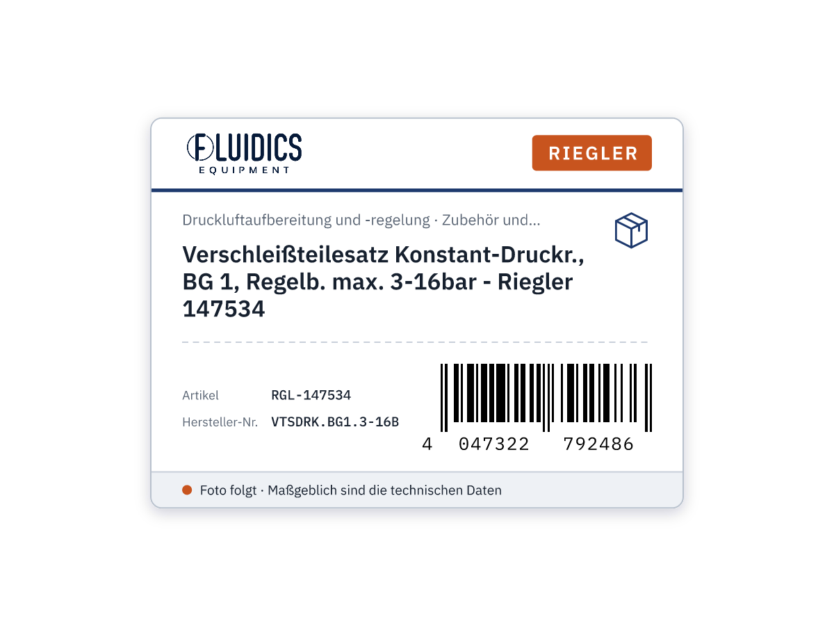 Wear part set, const.pressure reg.size1,control range max.3-16bar - Riegler 147534