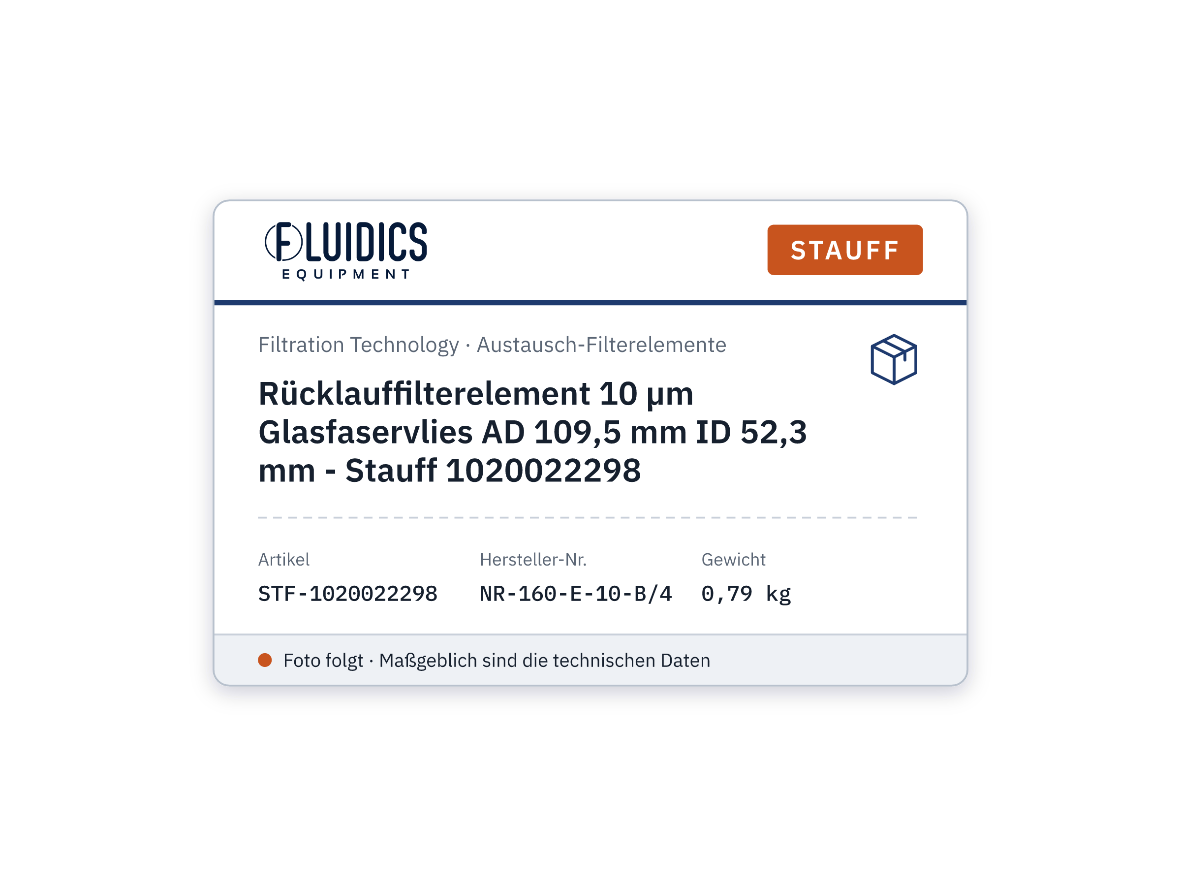 Rücklauffilterelement 10 µm Glasfaservlies AD 109,5 mm ID 52,3 mm - Stauff 1020022298