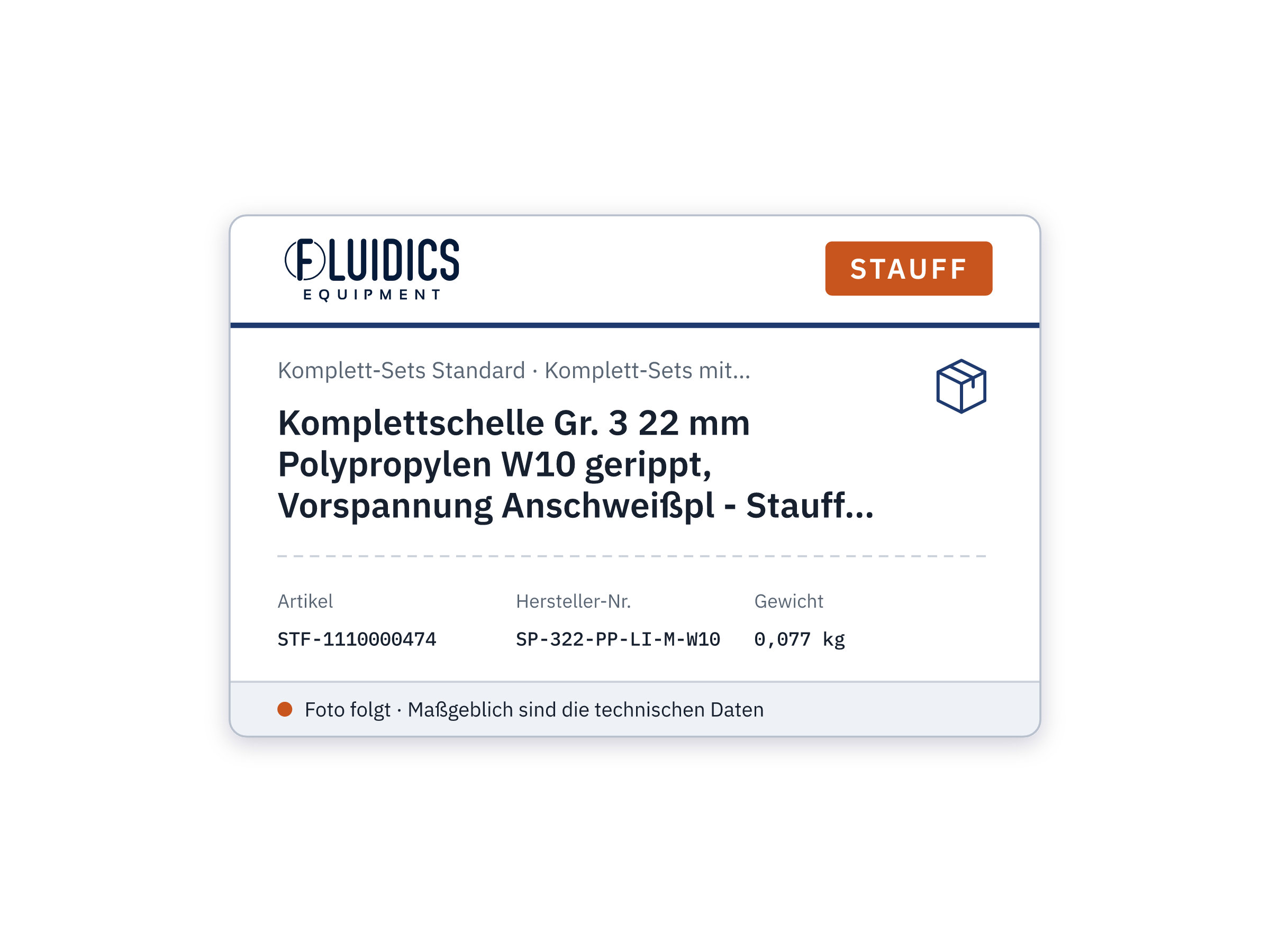 Complete Clamp Size 3 22 mm Polypropylene W10 ribbed, preload Weld Plate - Stauff 1110000474