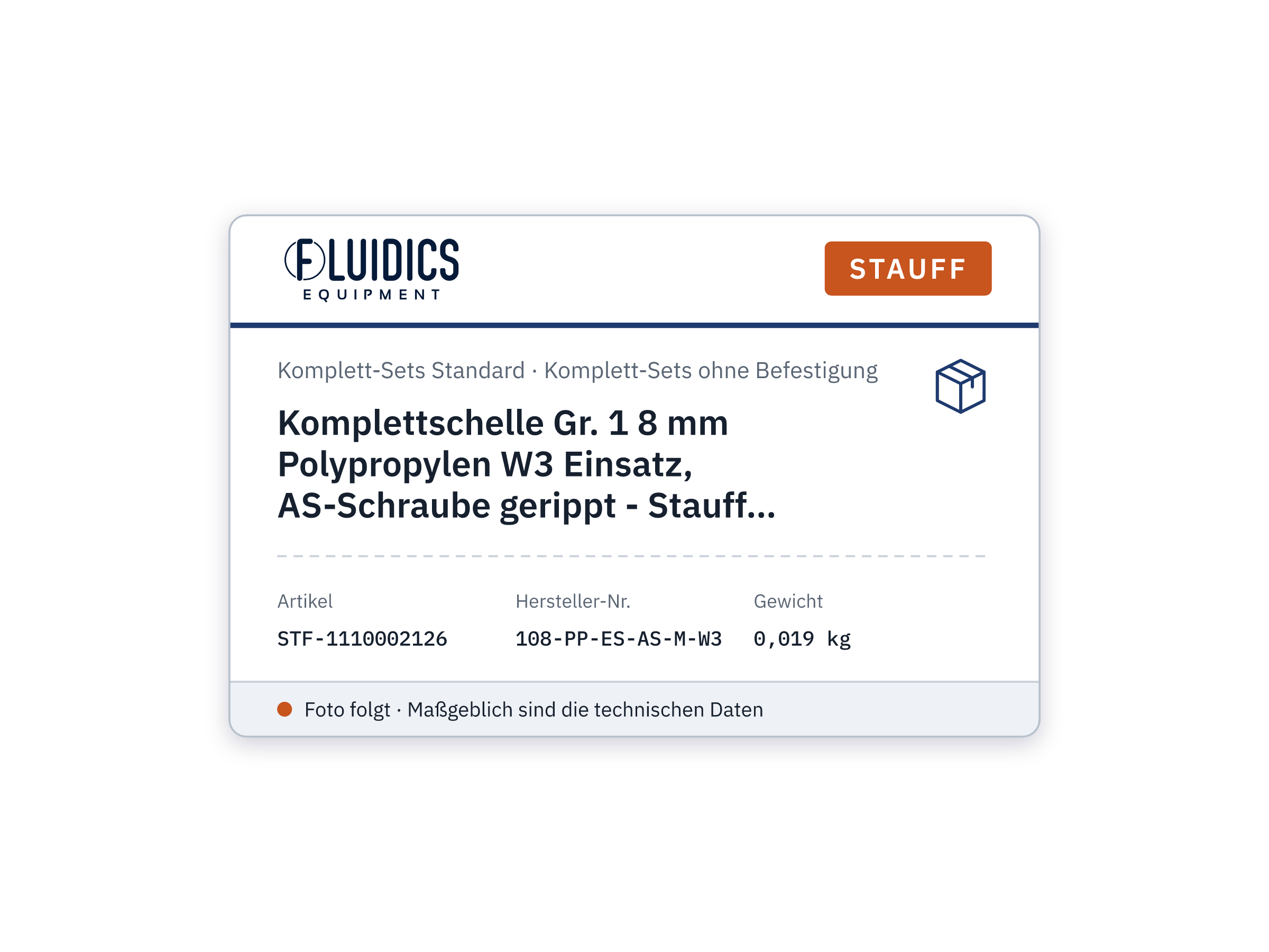 Komplettschelle Gr. 1 8 mm Polypropylen W3 Einsatz, AS-Schraube gerippt - Stauff 1110002126