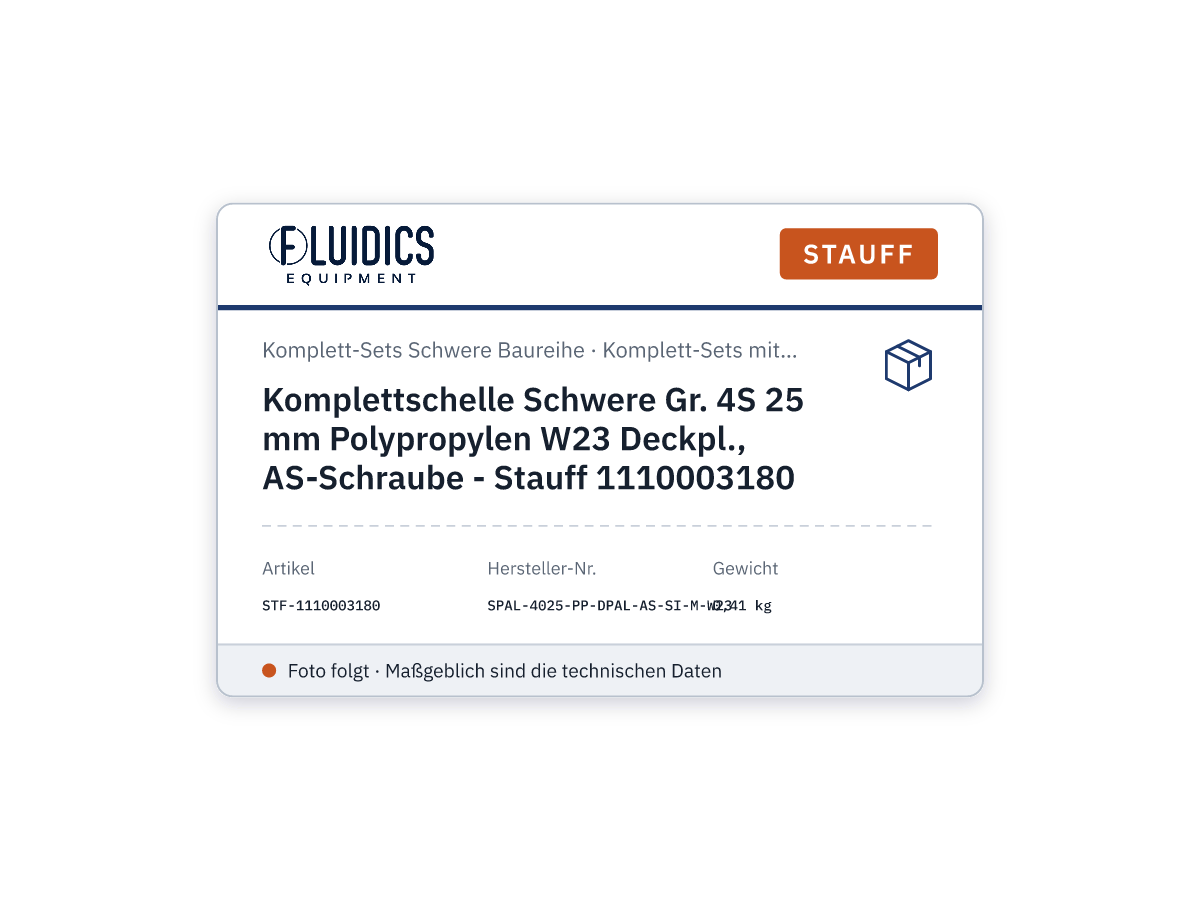 Komplettschelle Schwere Gr. 4S 25 mm Polypropylen W23 Deckpl., AS-Schraube - Stauff 1110003180