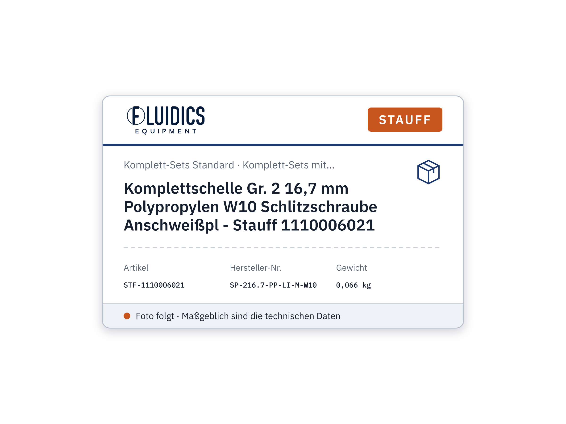 Komplettschelle Gr. 2 16,7 mm Polypropylen W10 Schlitzschraube Anschweißpl - Stauff 1110006021