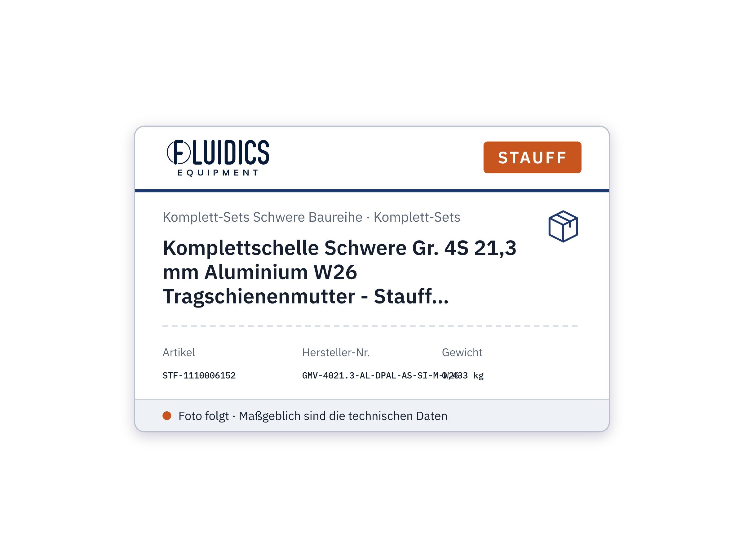Komplettschelle Schwere Gr. 4S 21,3 mm Aluminium W26 Tragschienenmutter - Stauff 1110006152