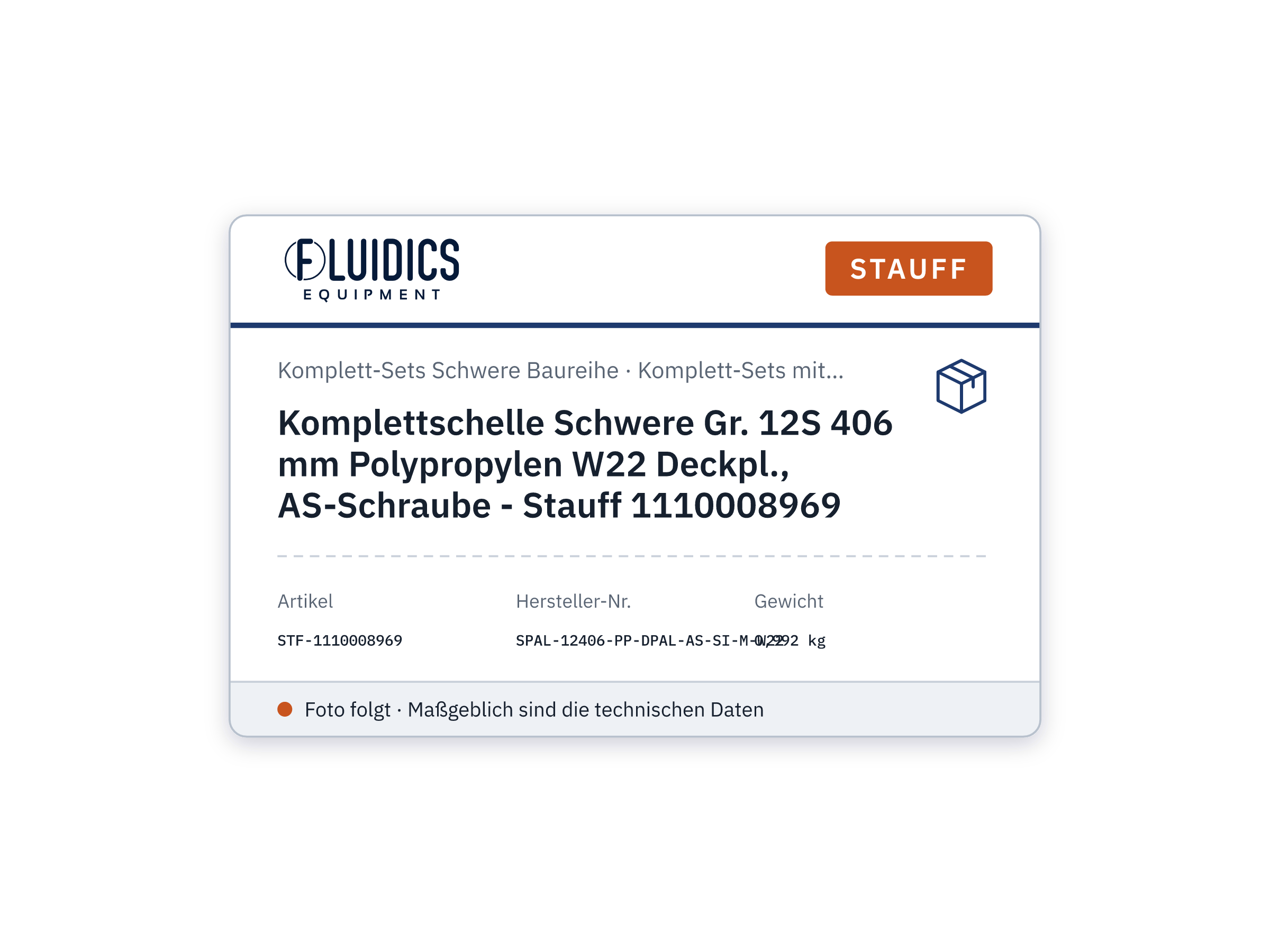 Komplettschelle Schwere Gr. 12S 406 mm Polypropylen W22 Deckpl., AS-Schraube - Stauff 1110008969