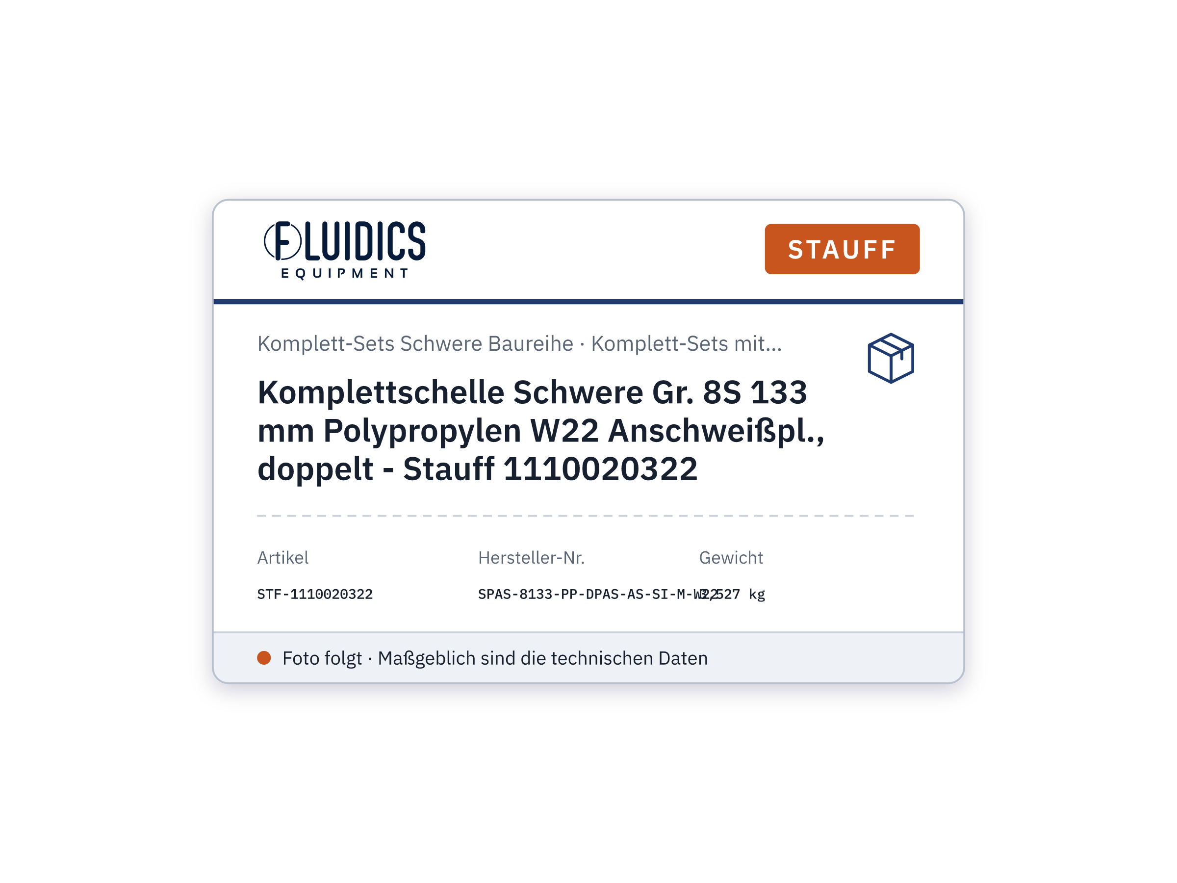 Komplettschelle Schwere Gr. 8S 133 mm Polypropylen W22 Anschweißpl., doppelt - Stauff 1110020322